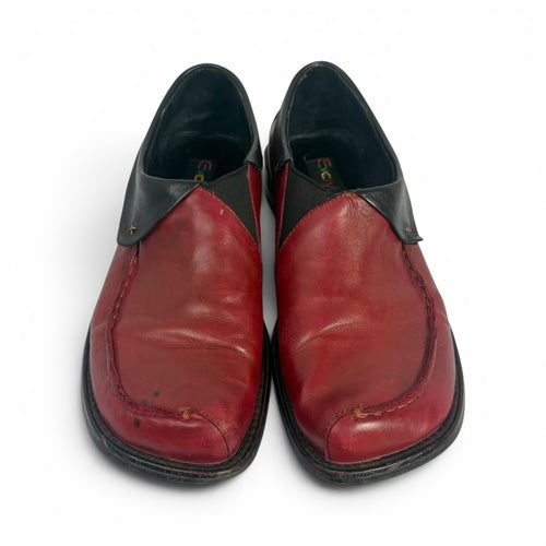 everybody bz moda red + black italian leather slip on square toe loafers