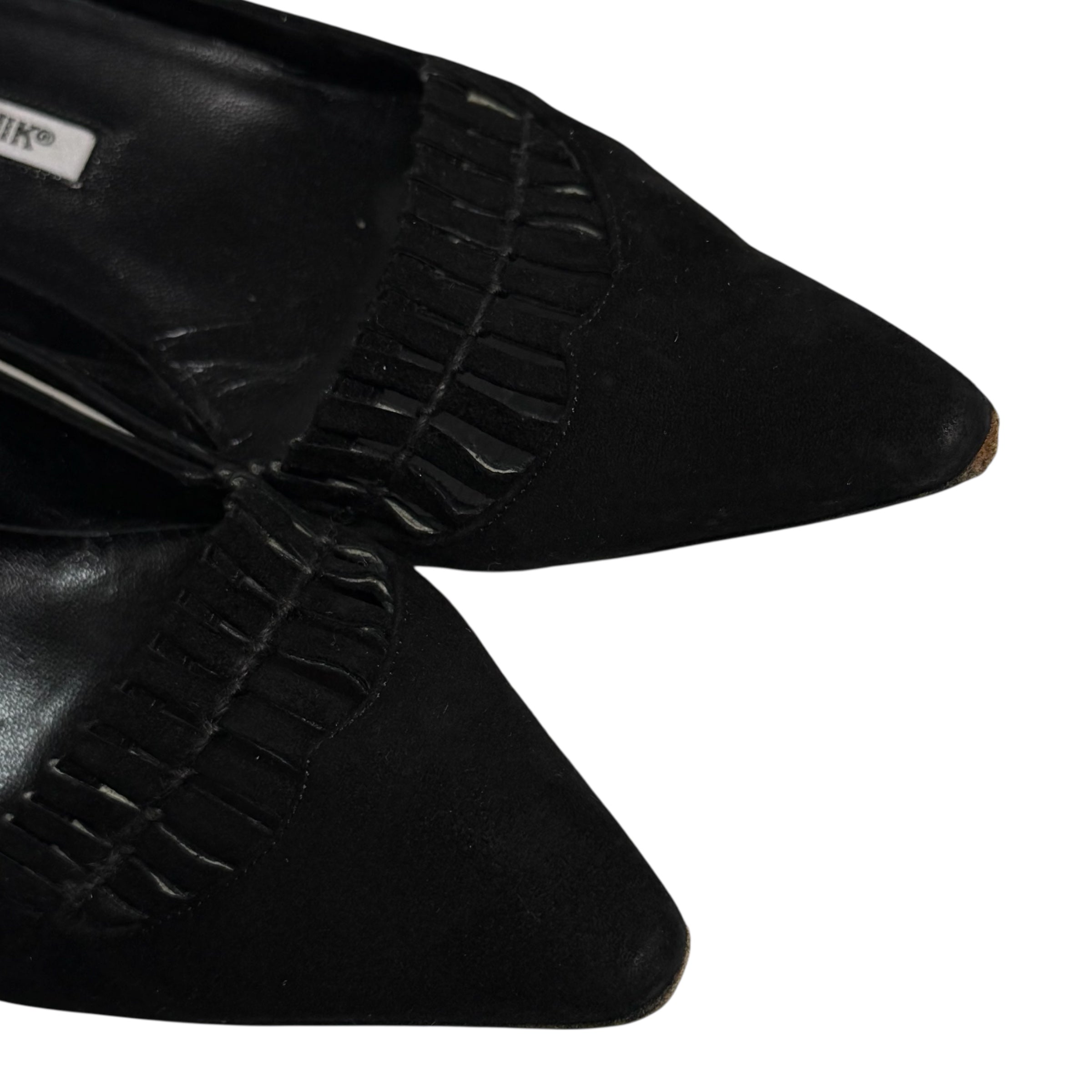 manolo blahnik black suede cut-out heels