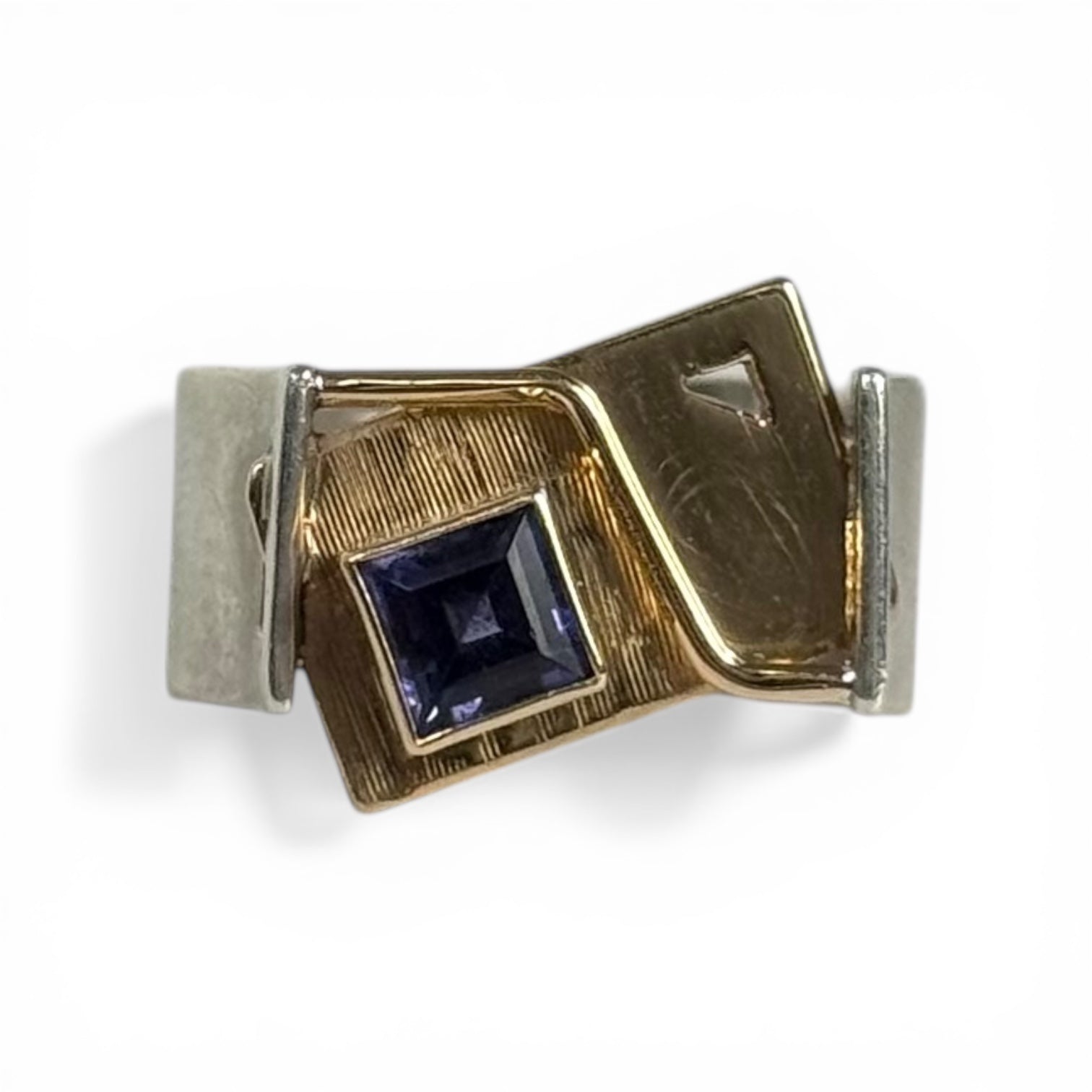 jayne demarcay sterling silver + 14k gold iolite modernist studio art ring