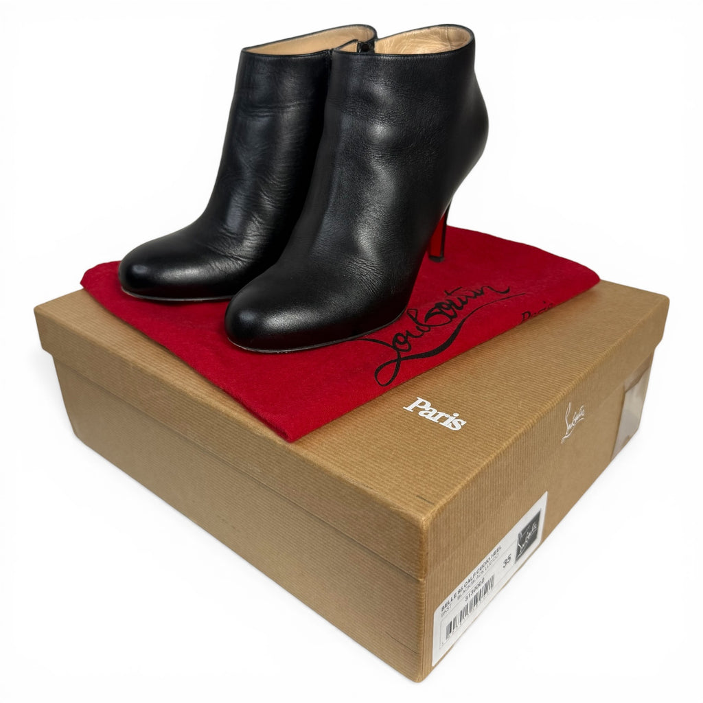 christian louboutin belle 85mm black calf leather booties with box