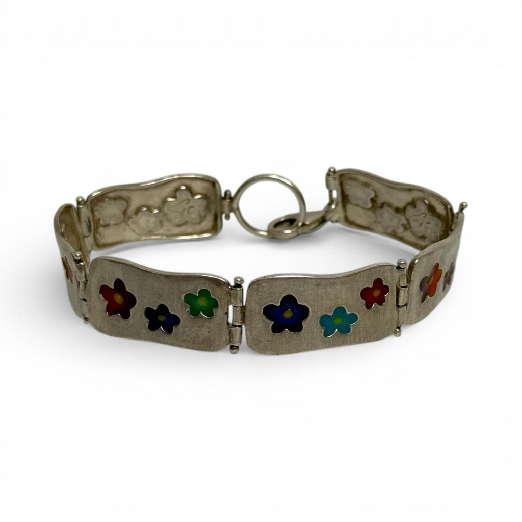 vintage sterling silver & enamel flower bracelet
