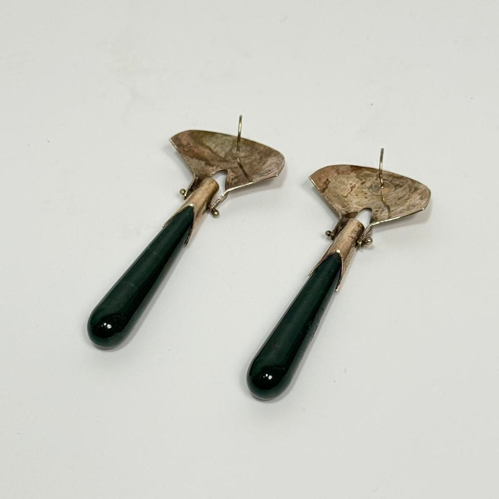 vintage sterling silver large jade drop earrings