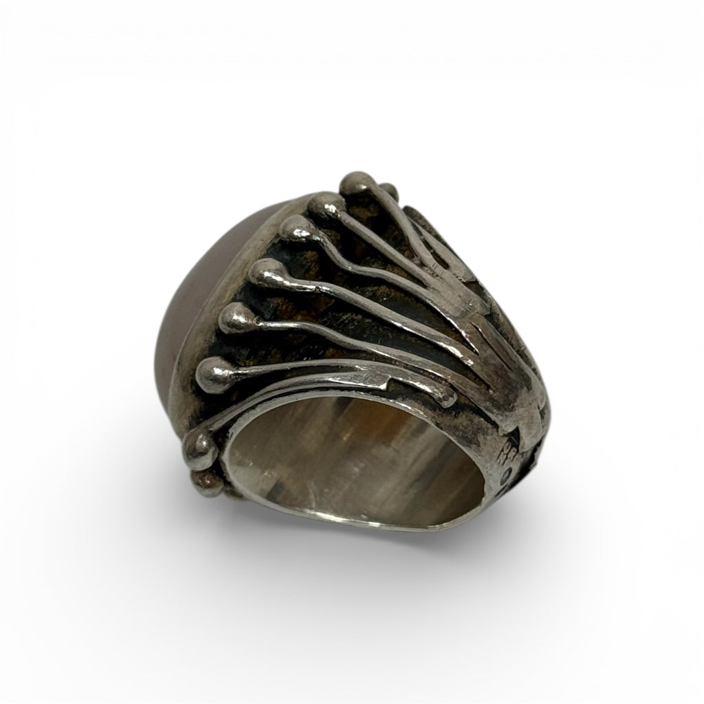 vintage 60s/70s orno poland mcm modernist pink agate silver ring