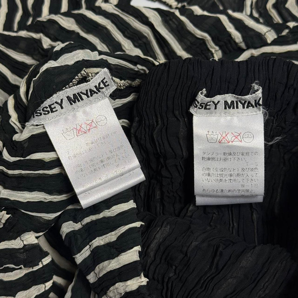 archival 1996 issey miyake mainline striped ripple pleated top + maxi skirt set