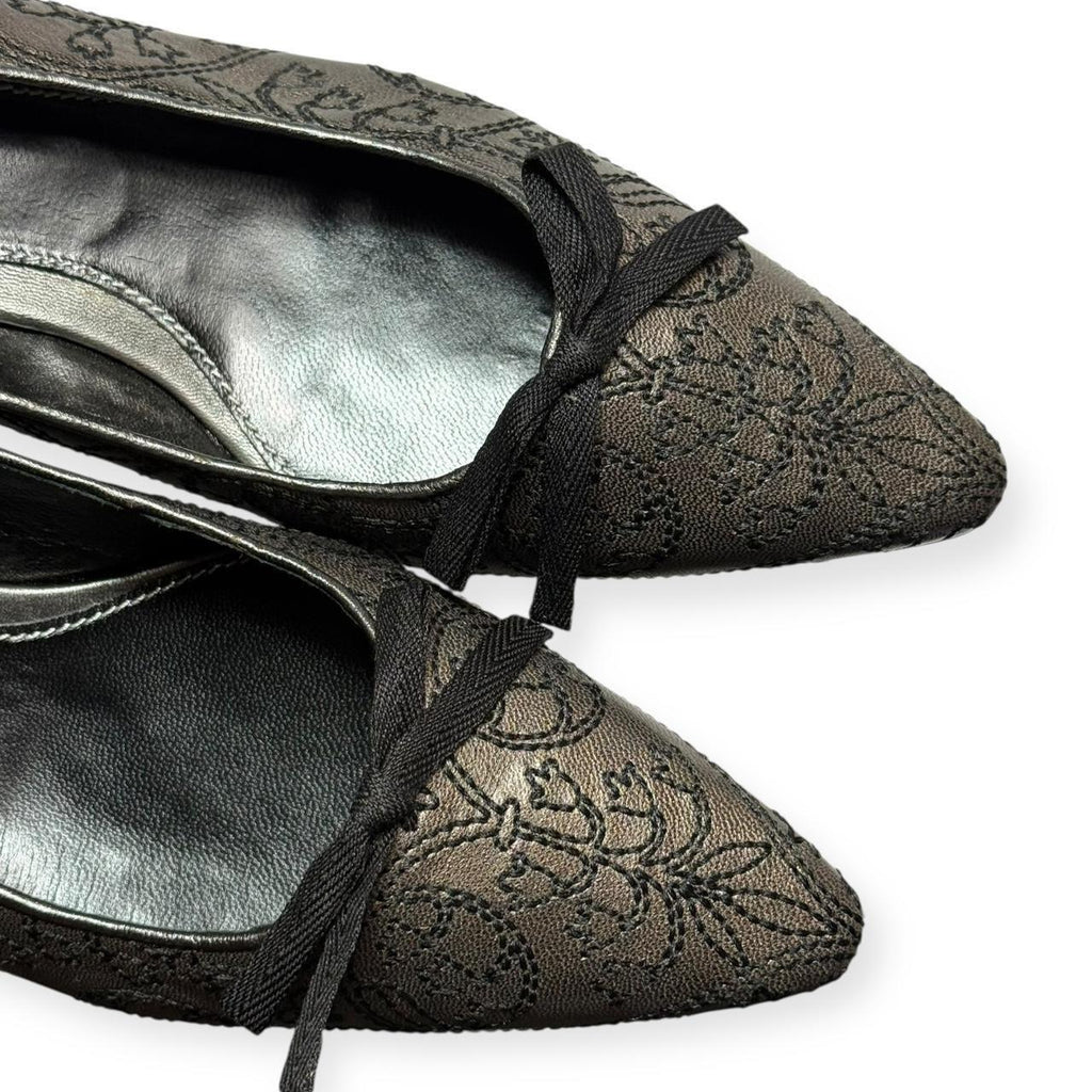 prada embroidered floral pointed toe ballet flats