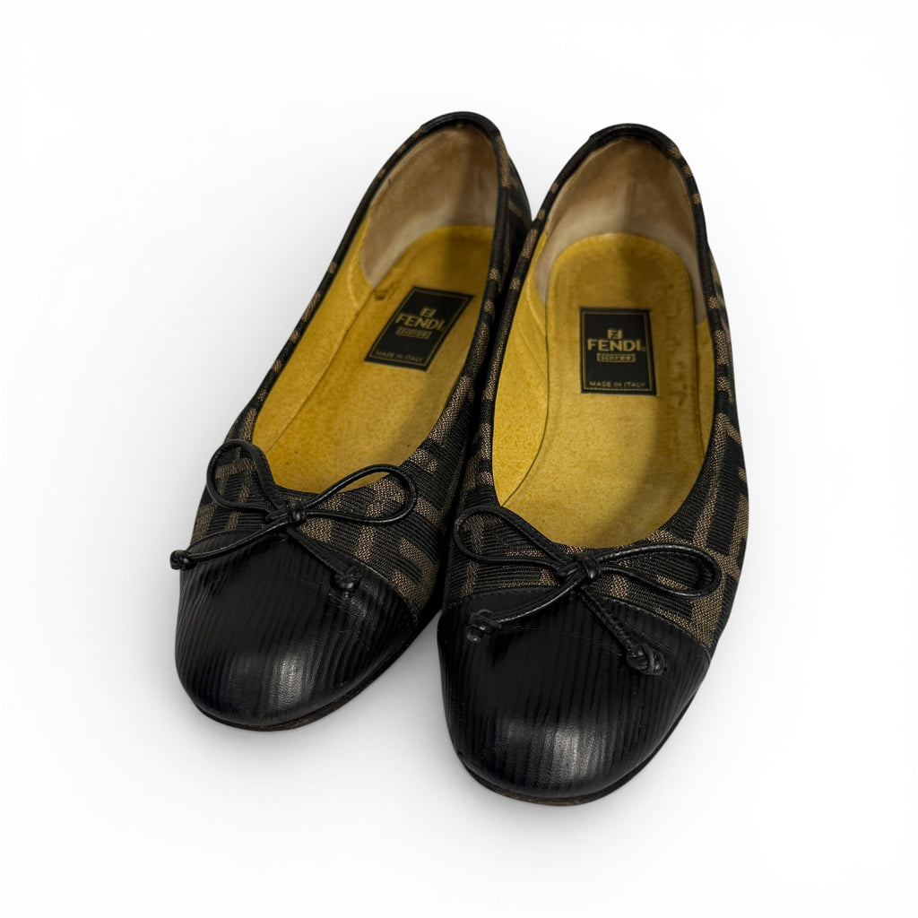 vintage fendi zucca monogram cap toe ballet flats