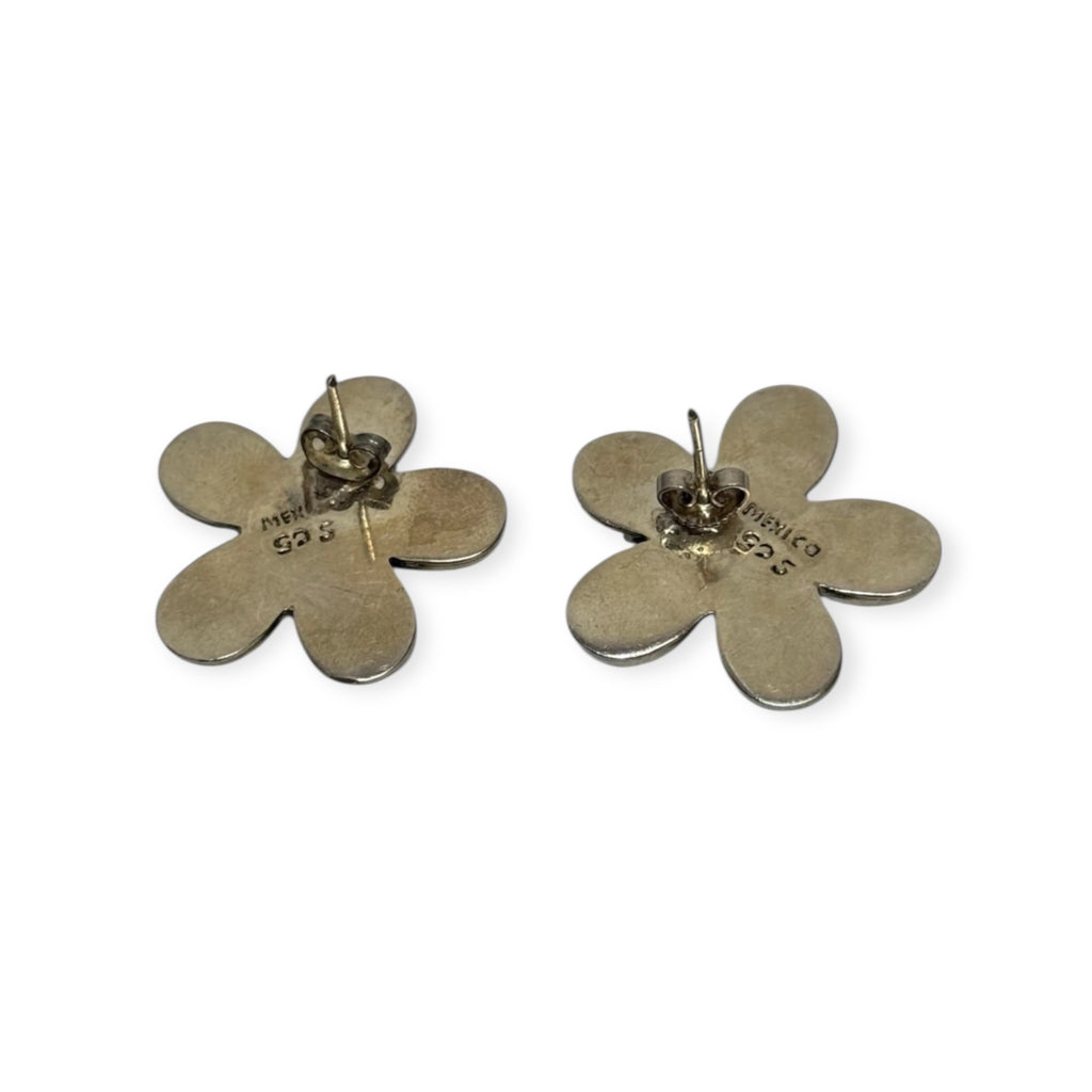 vintage sterling silver mexico plumeria larimar large stud earrings