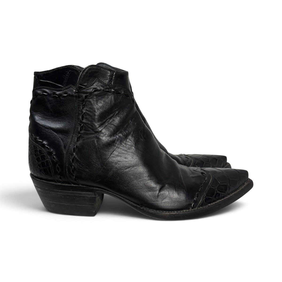 tres outlaws black leather alligator snip toe western ankle zorro boots