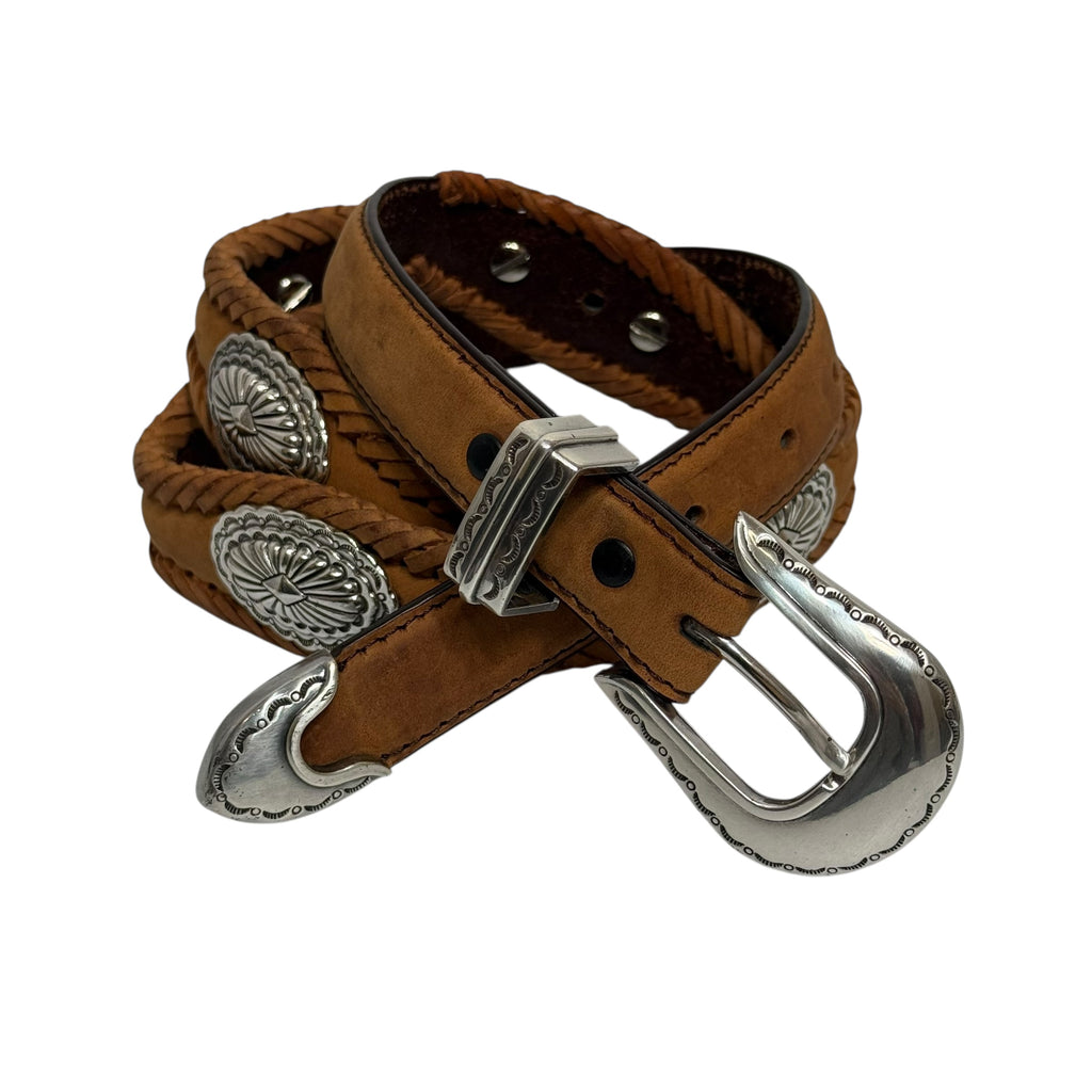 vintage brown leather concho belt