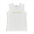 vintage 2000s courrèges paris white tank top with glittery gold spellout