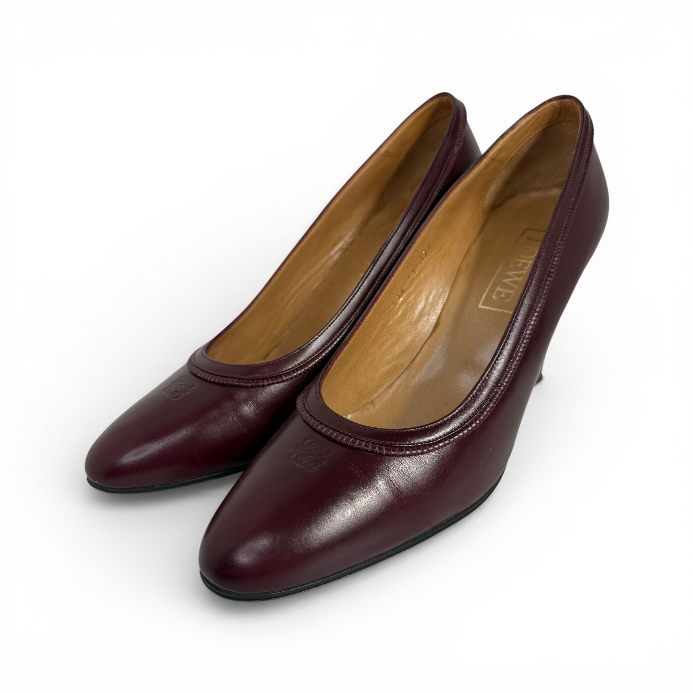 vintage loewe burgundy leather anagram logo pumps