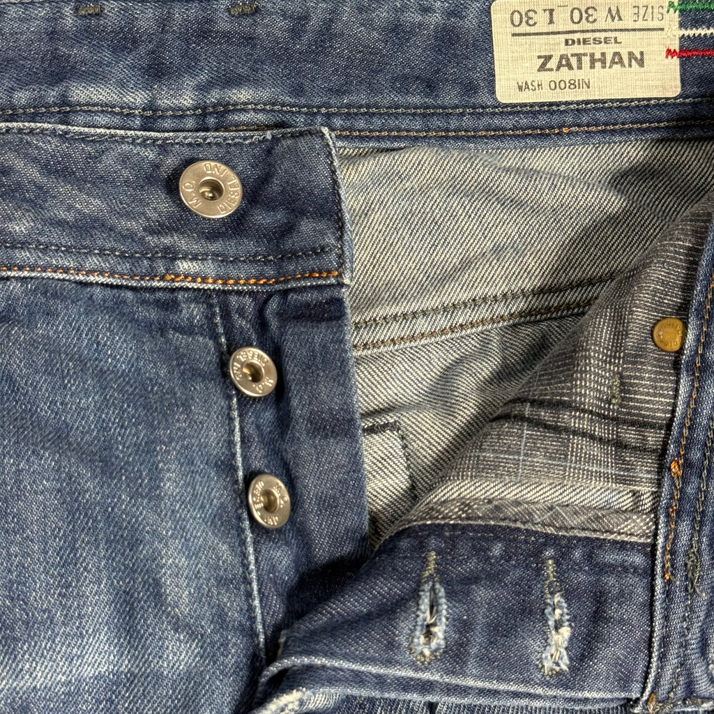 2000s diesel zathan distressed medium wash bootcut button fly 008IN blue jeans