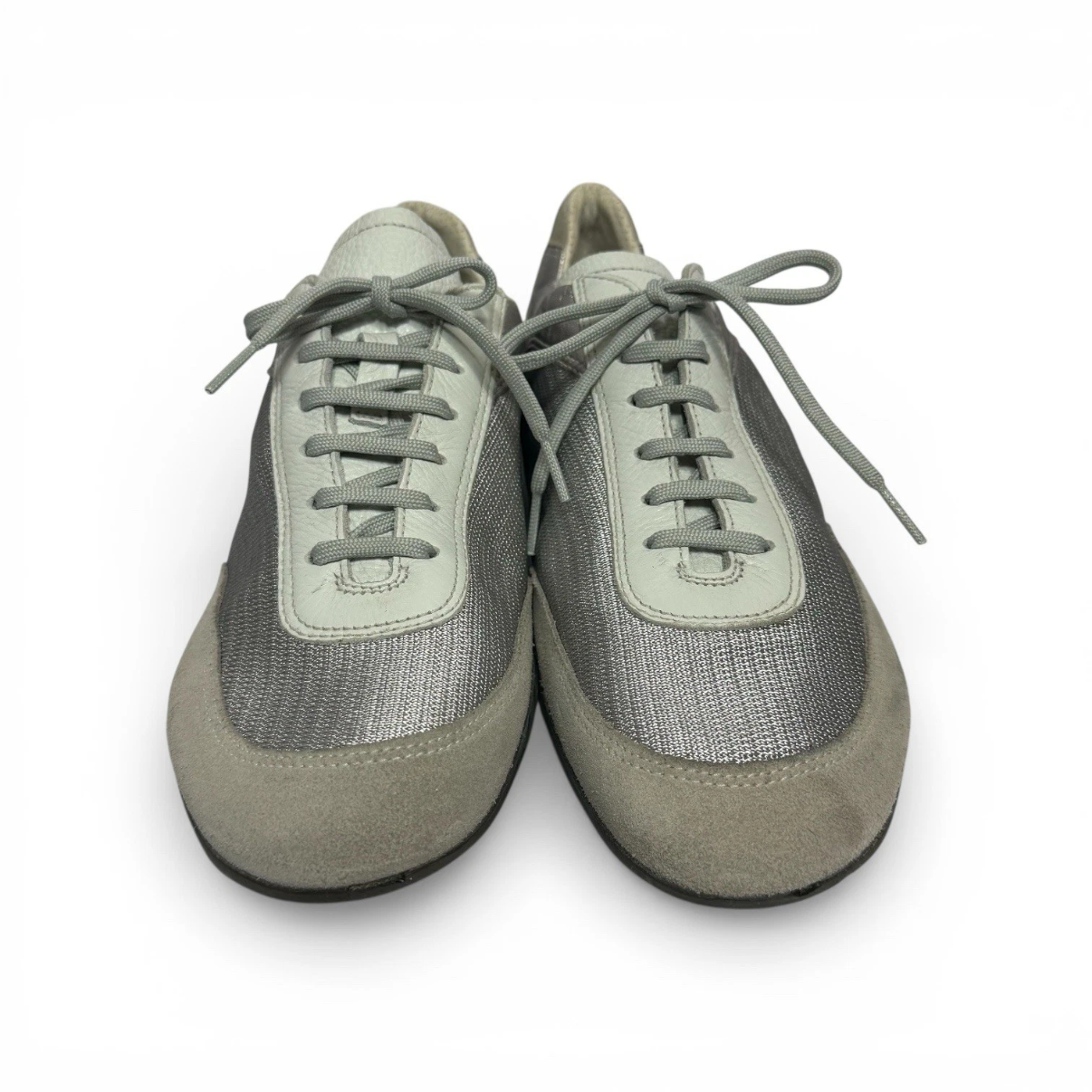vintage prada leather & textile silver sneakers
