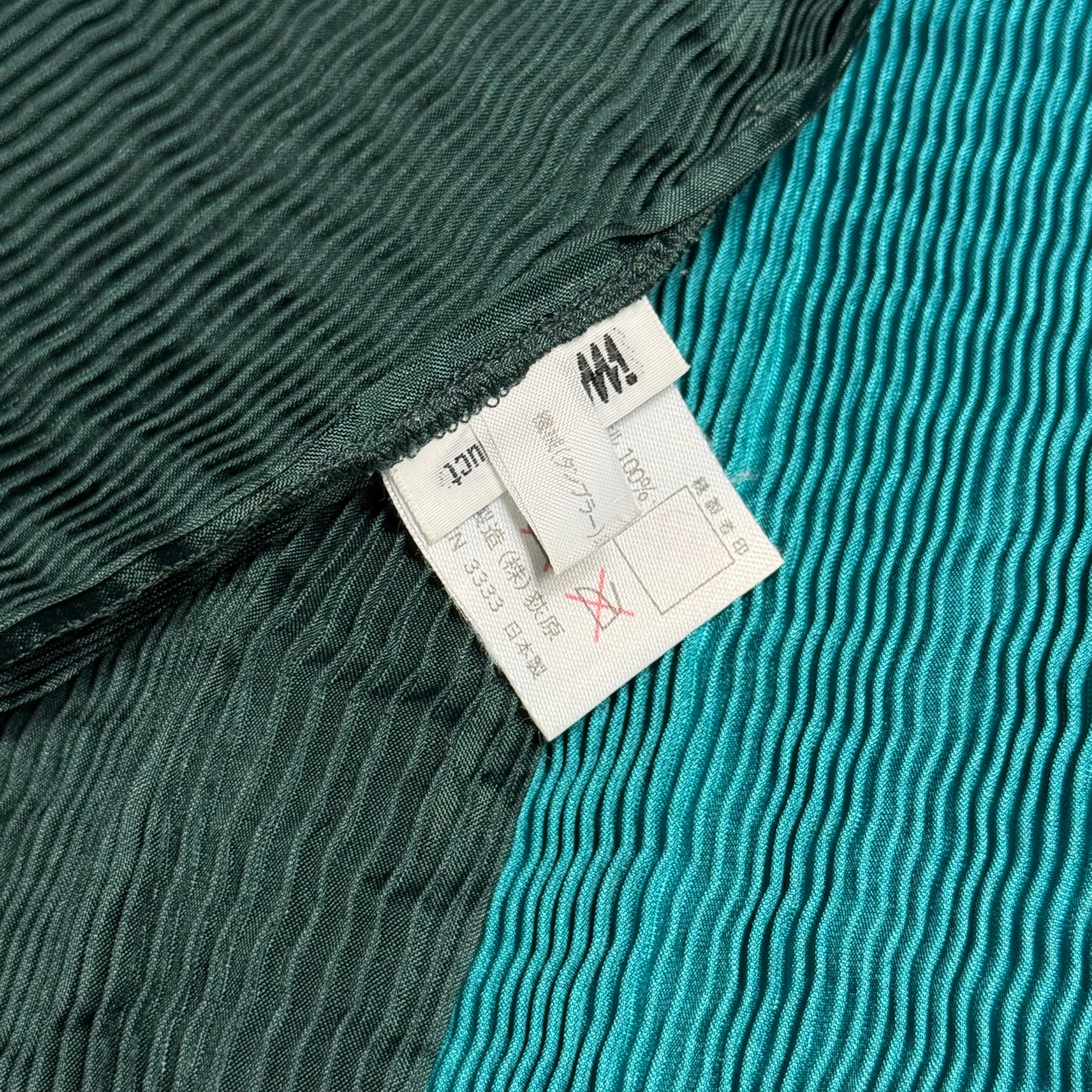 vintage 90s issey miyake im product two tone teal + dark green pleated apron dress