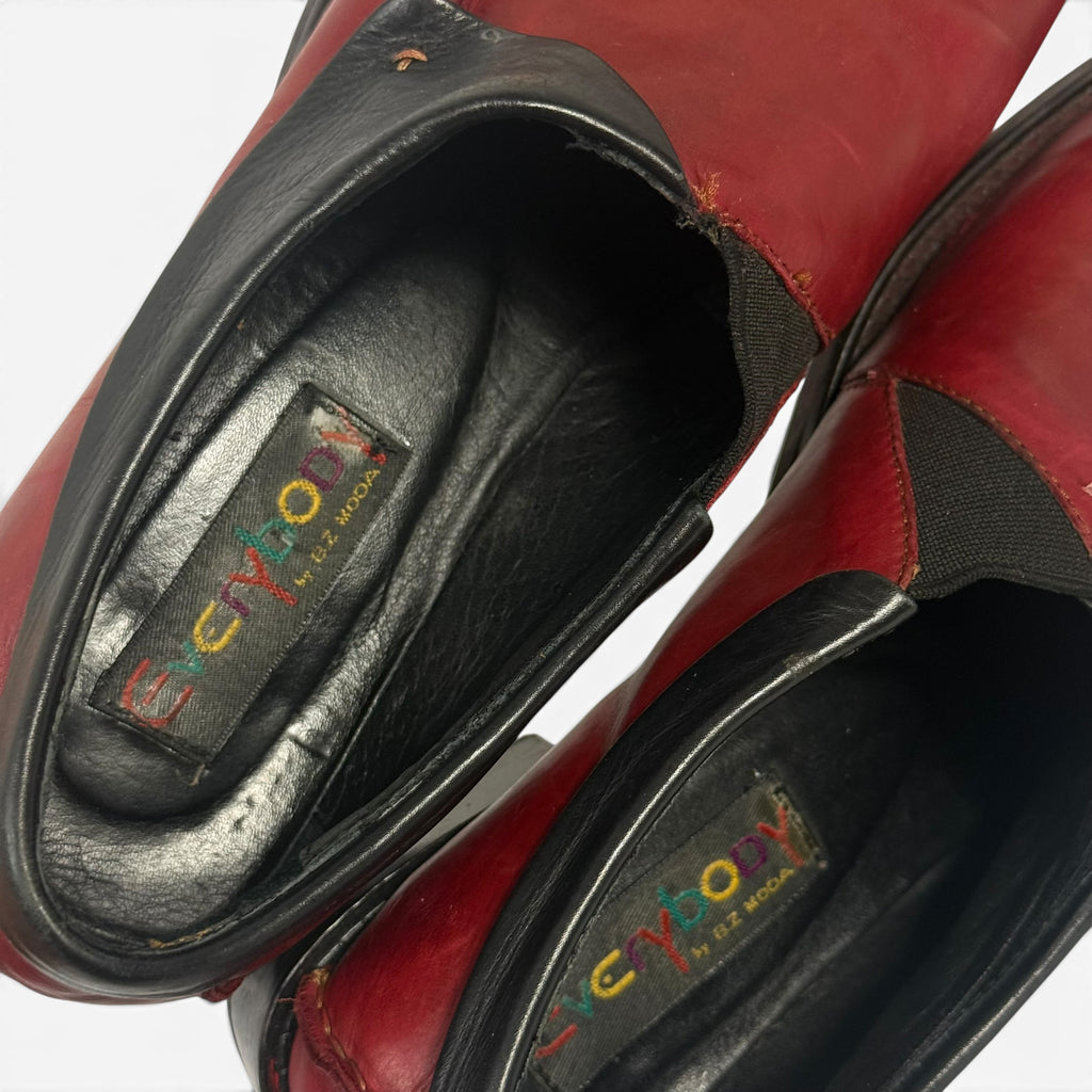 everybody bz moda red + black italian leather slip on square toe loafers