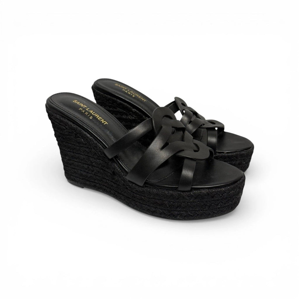 saint laurent black leather tribute espadrilles