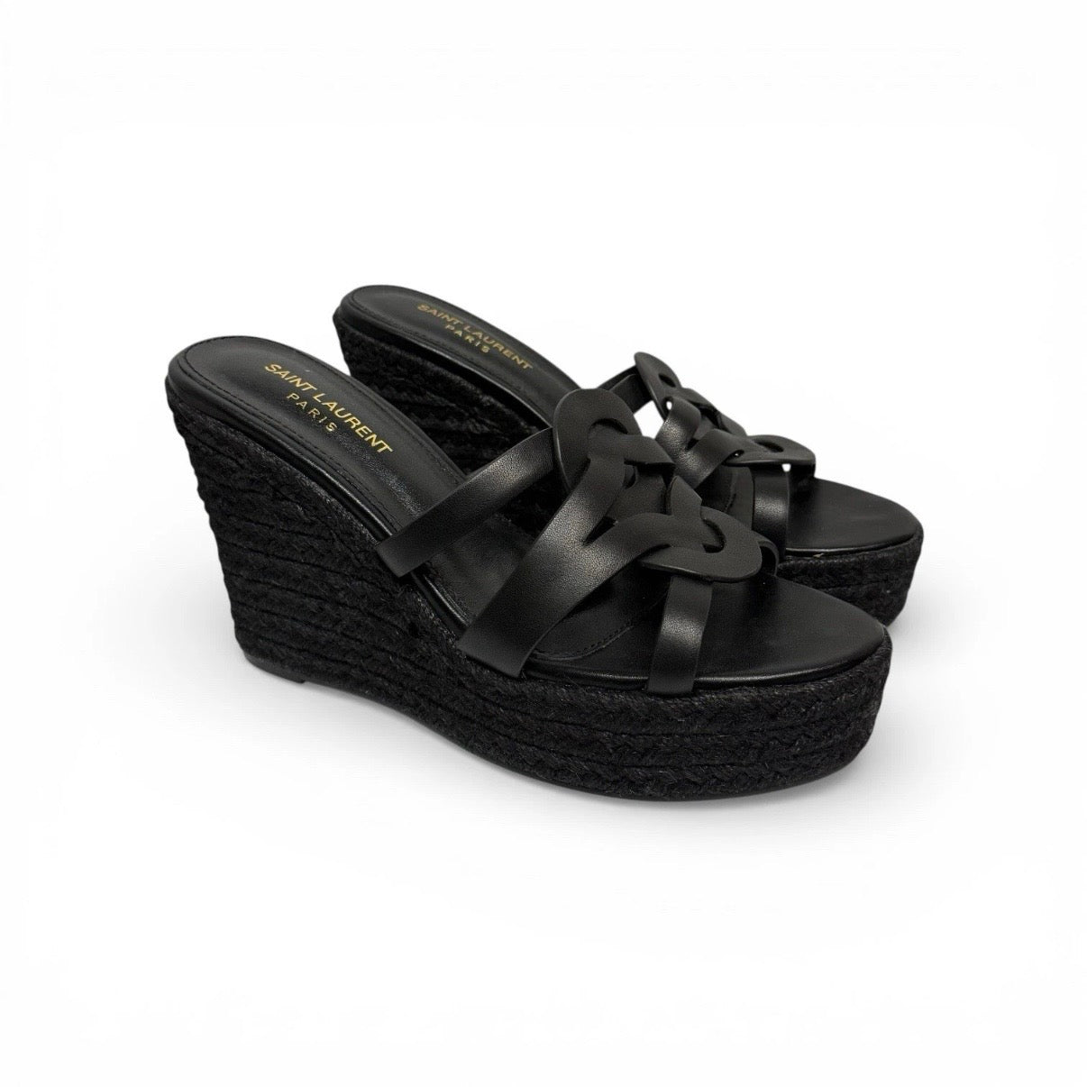 saint laurent black leather tribute espadrilles