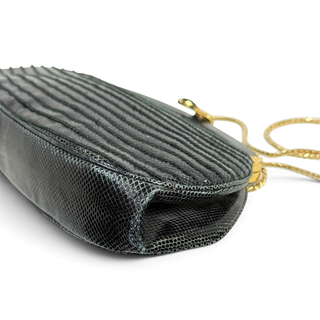 vintage 80s judith leiber black genuine lizard skin evening clutch bag