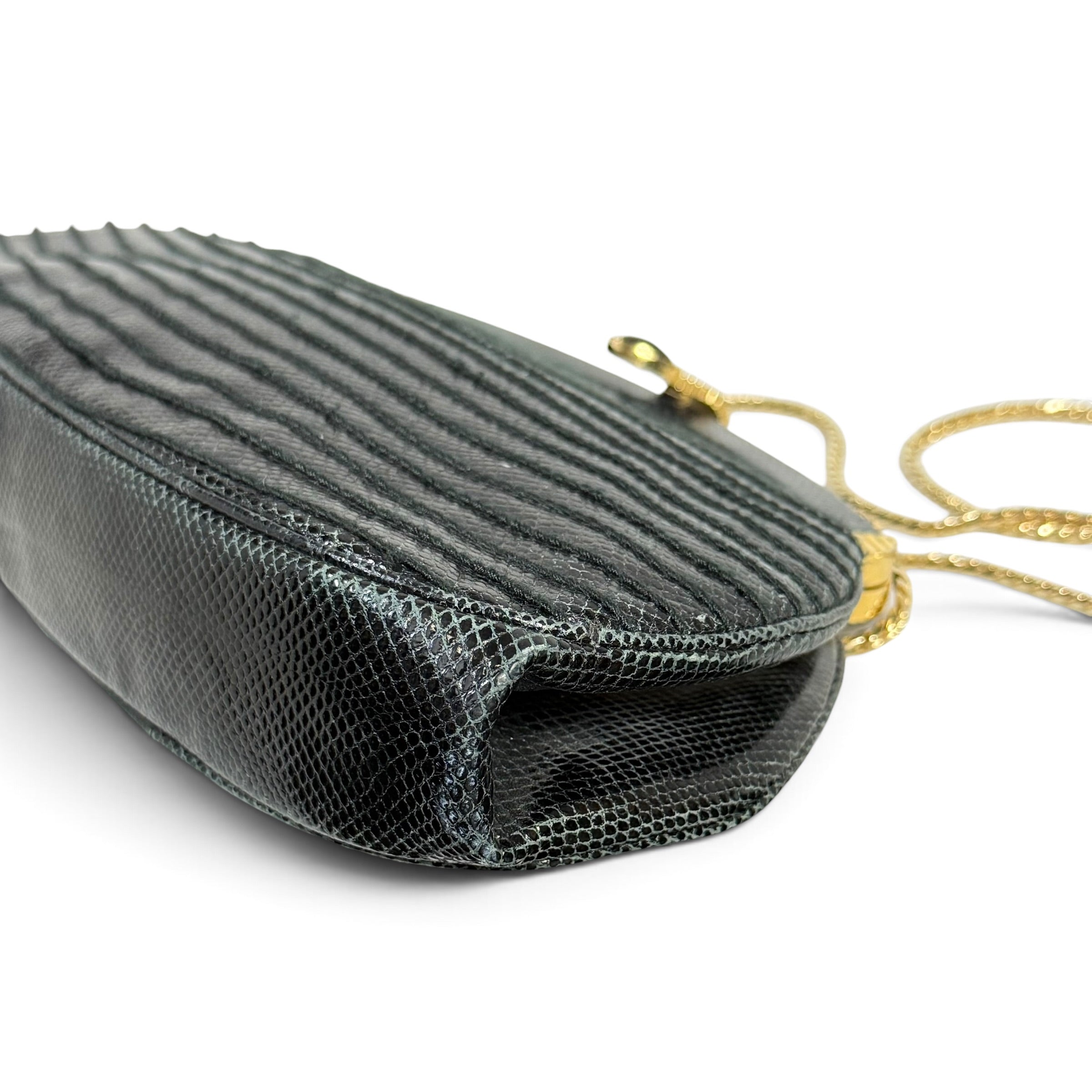vintage 80s judith leiber black genuine lizard skin evening clutch bag