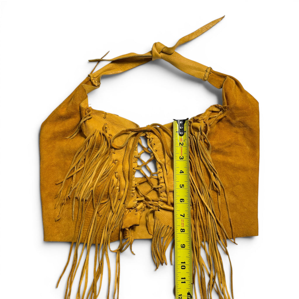vintage 70s handmade leather fringe halter top