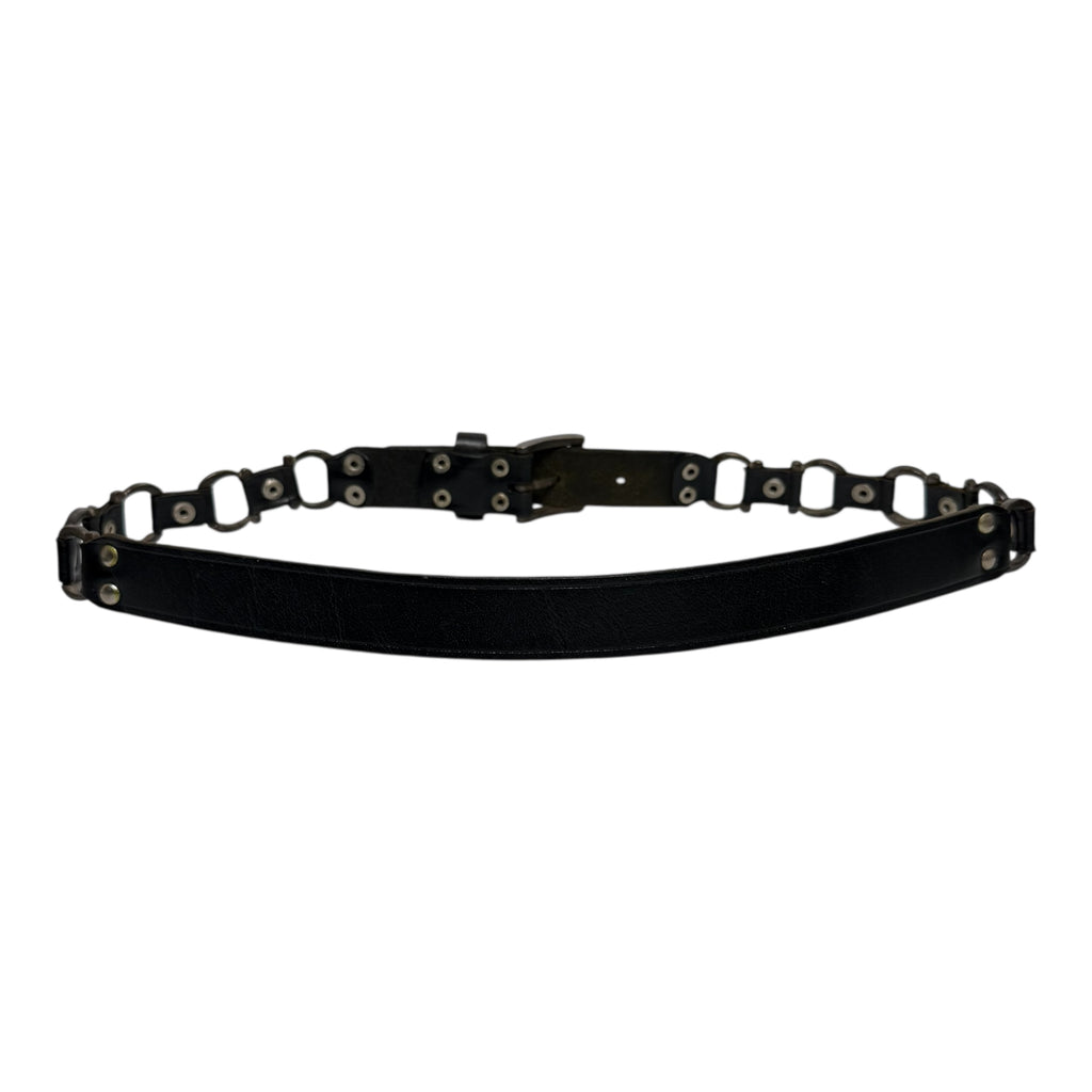 vintage d-ring linked black leather belt