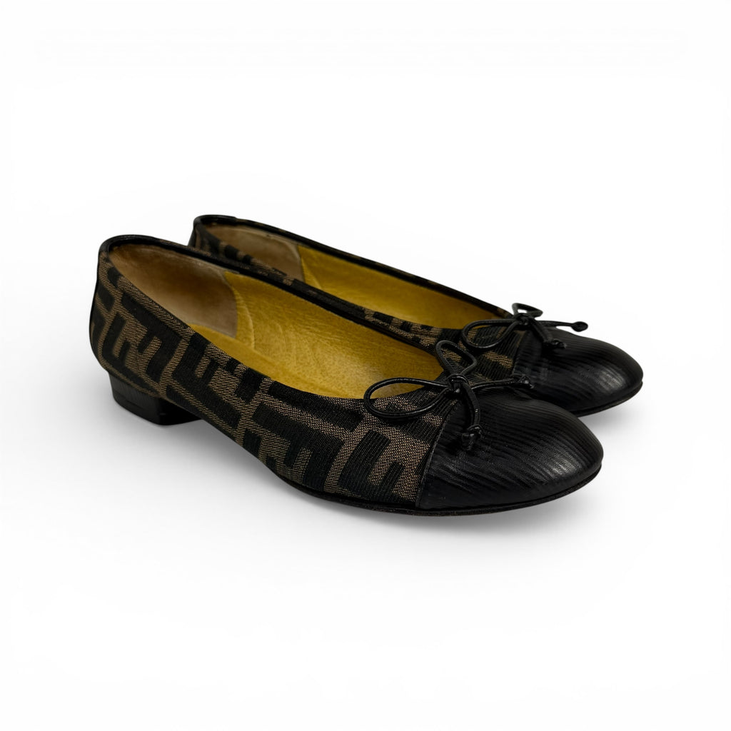 vintage fendi zucca monogram cap toe ballet flats