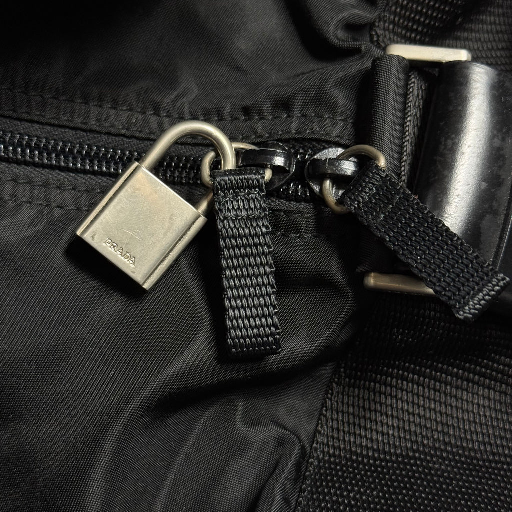 vintage 90s prada black tessuto nylon weekender duffle bag