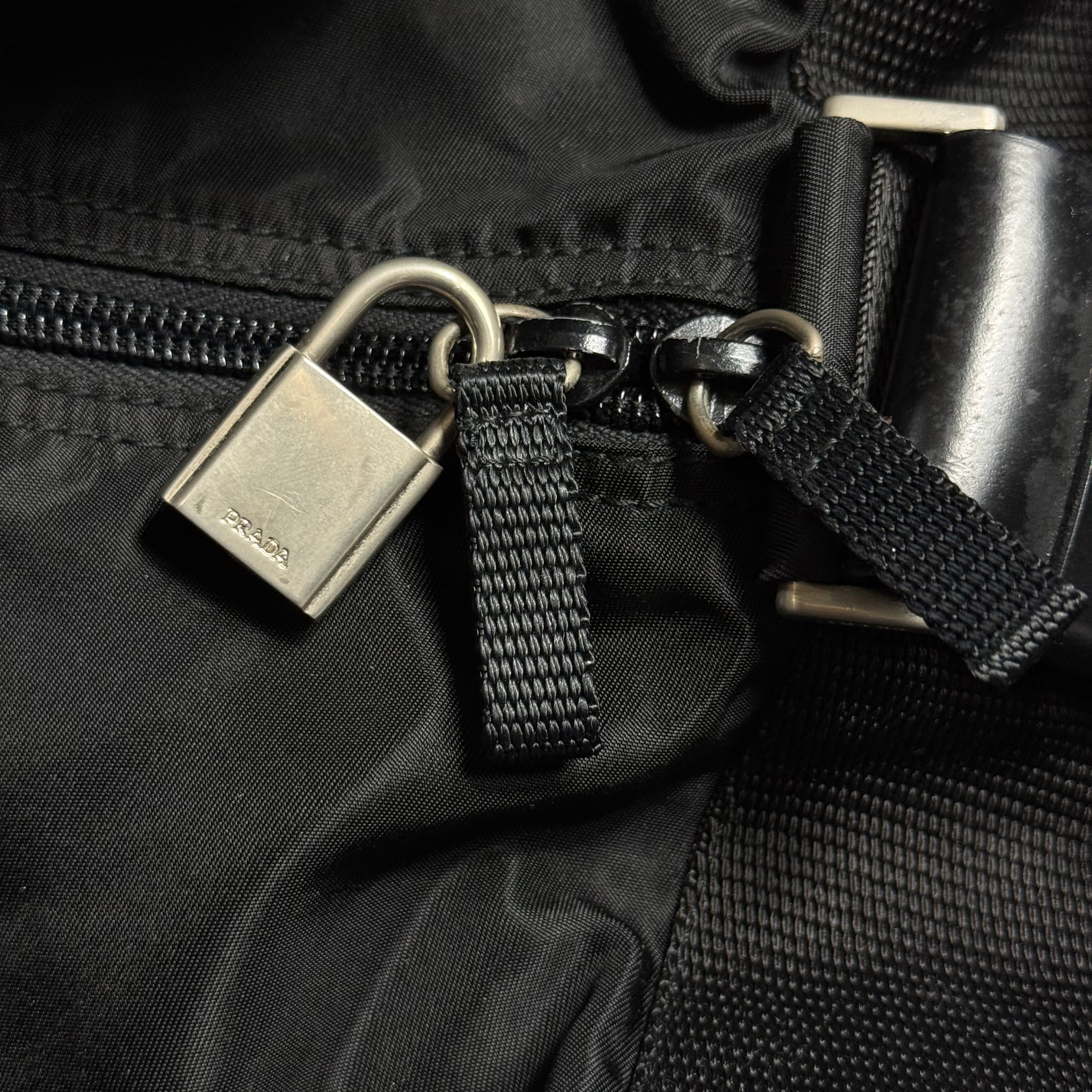 vintage 90s prada black tessuto nylon weekender duffle bag