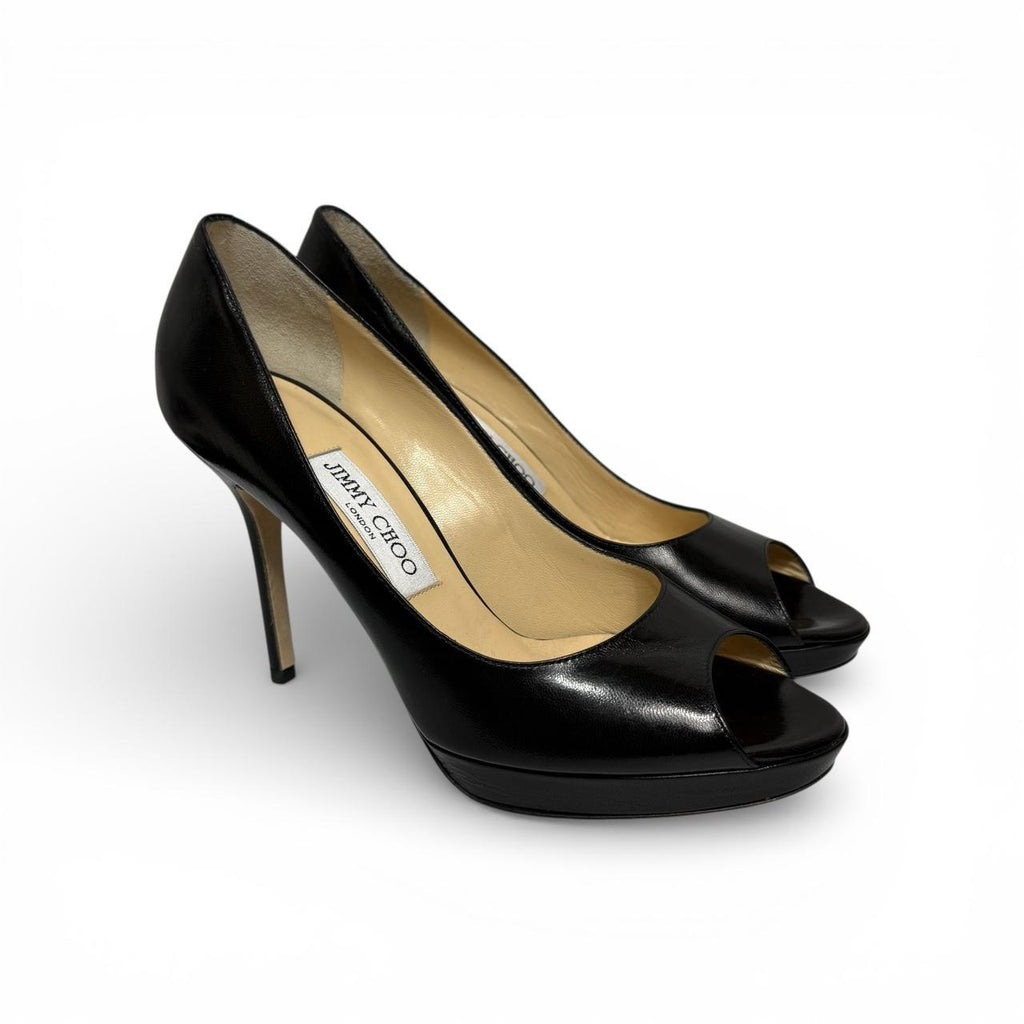 jimmy choo patent leather peep toe pumps