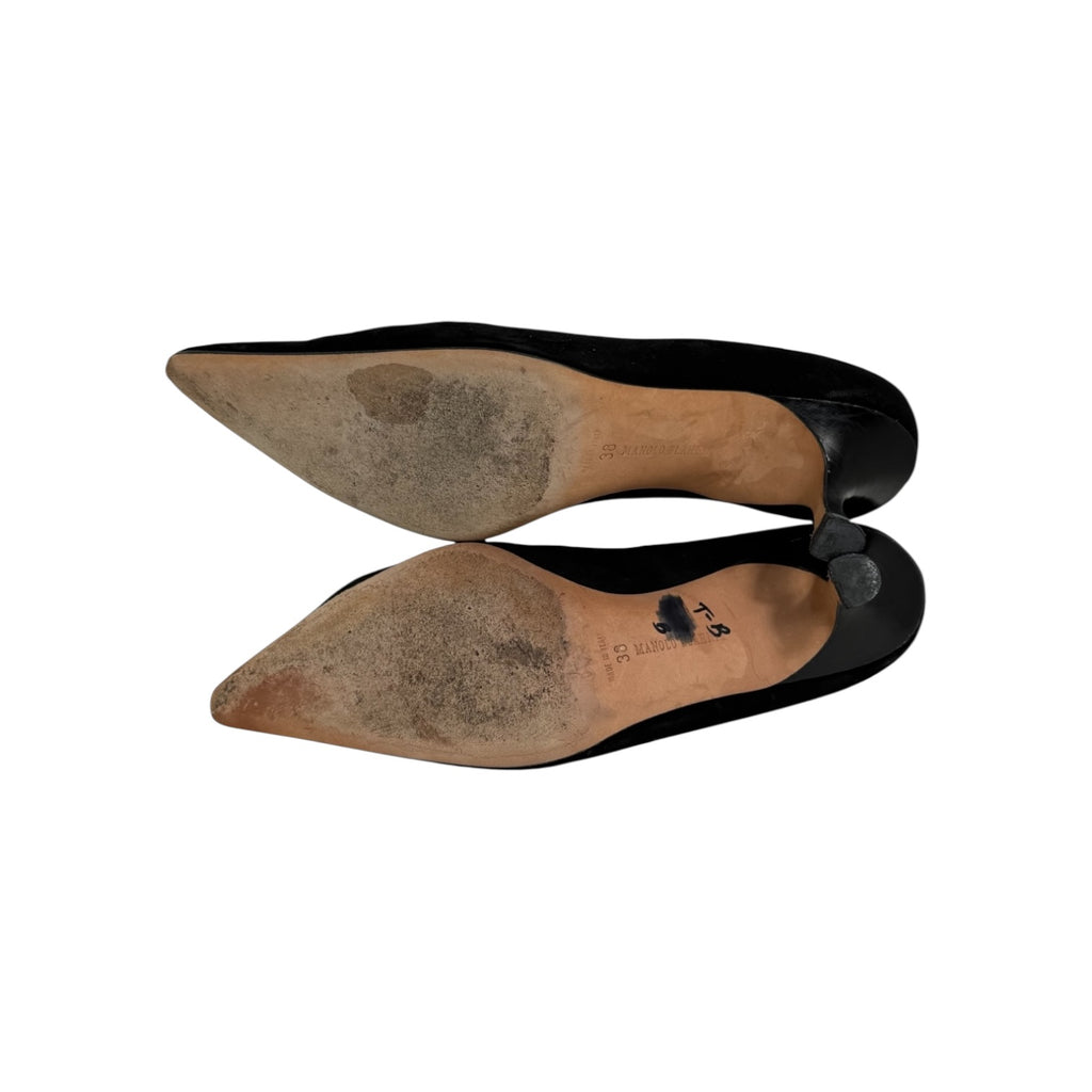 manolo blahnik black suede cut-out heels
