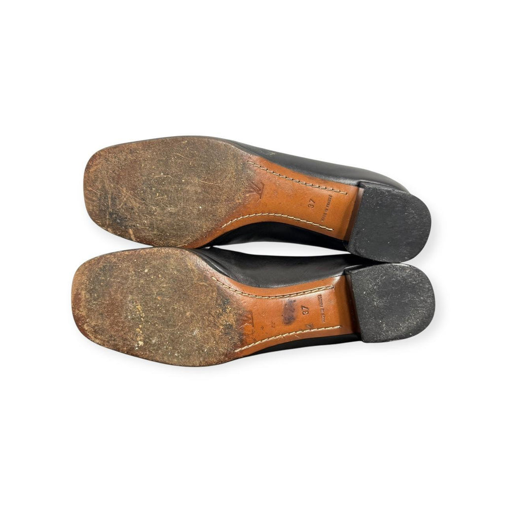 vintage louis vuitton black leather block heel mary janes