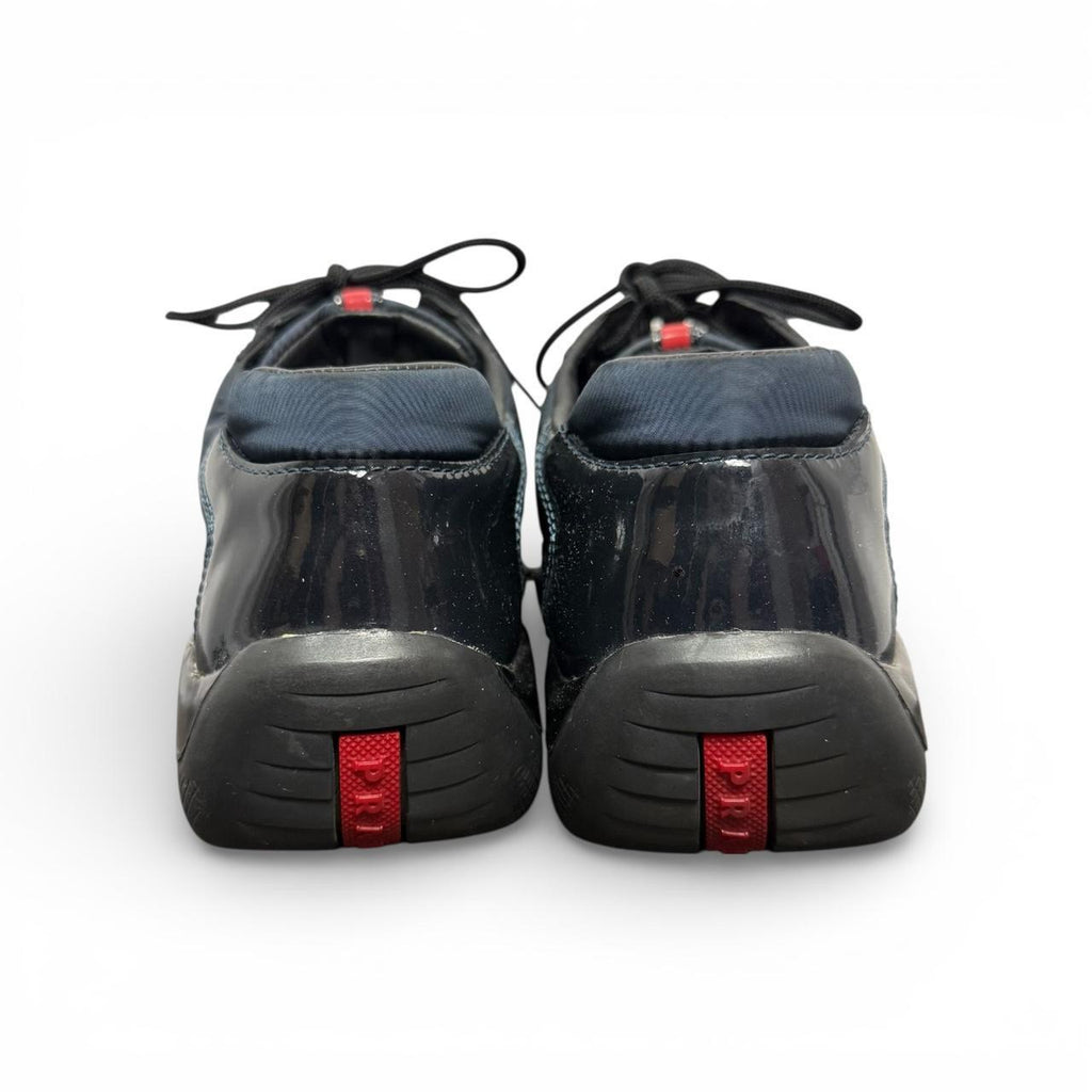 prada america’s cup navy blue patent leather sneakers
