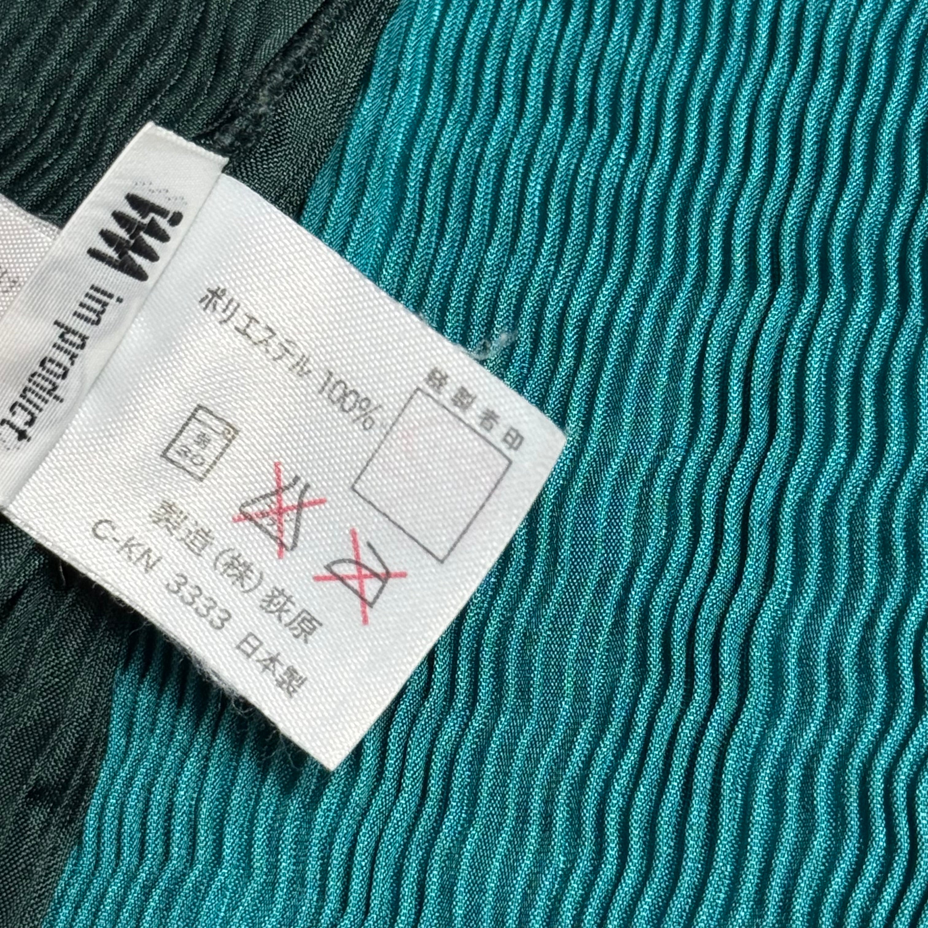 vintage 90s issey miyake im product two tone teal + dark green pleated apron dress