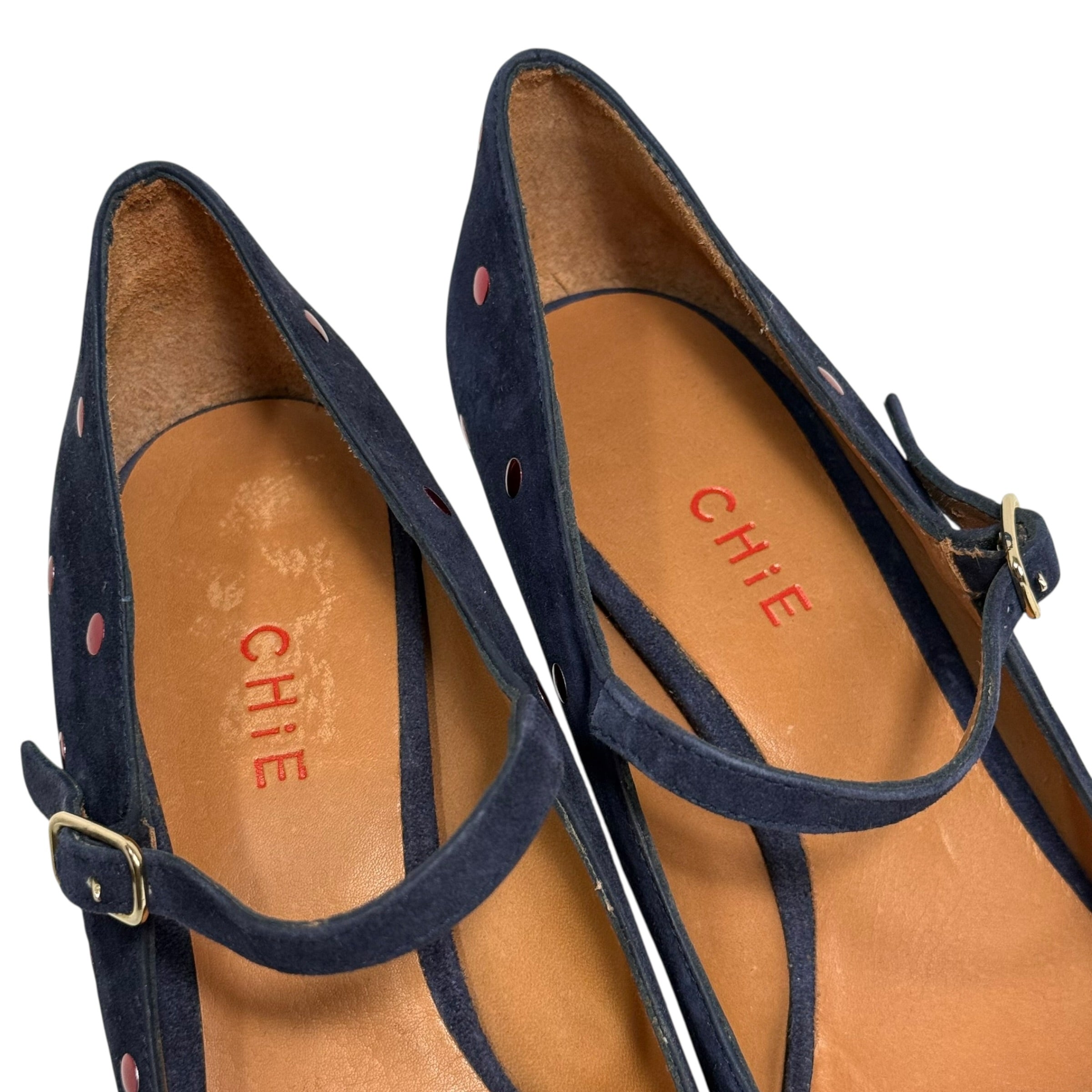 chie mihara studded polka dot mary jane pumps