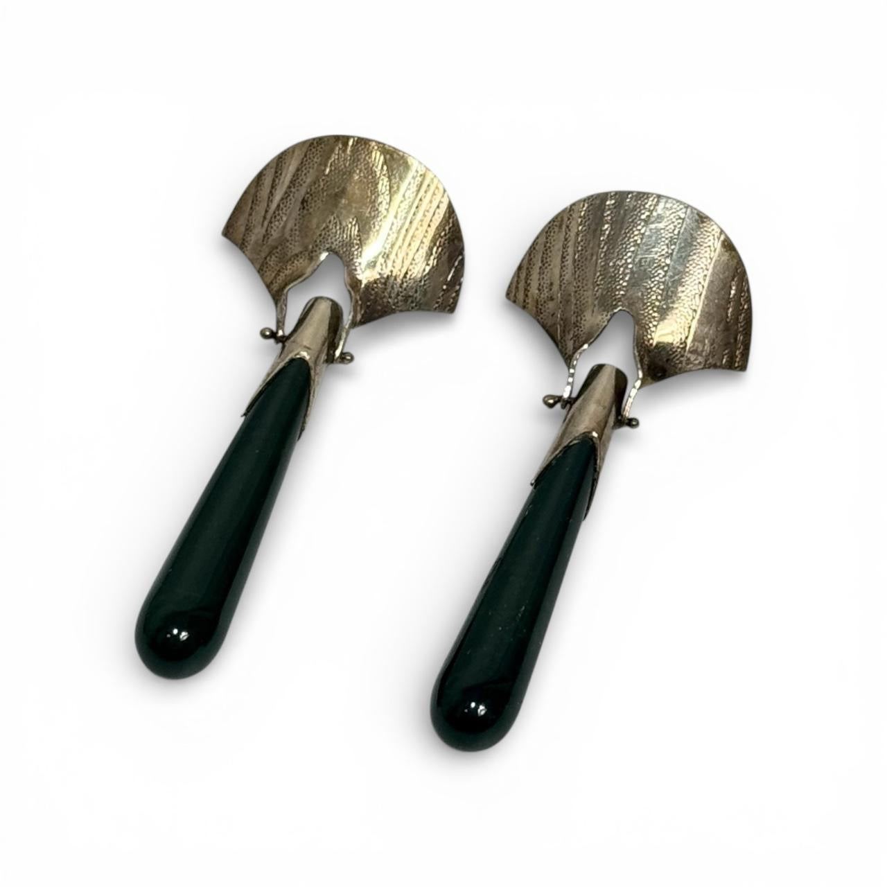 vintage sterling silver large jade drop earrings