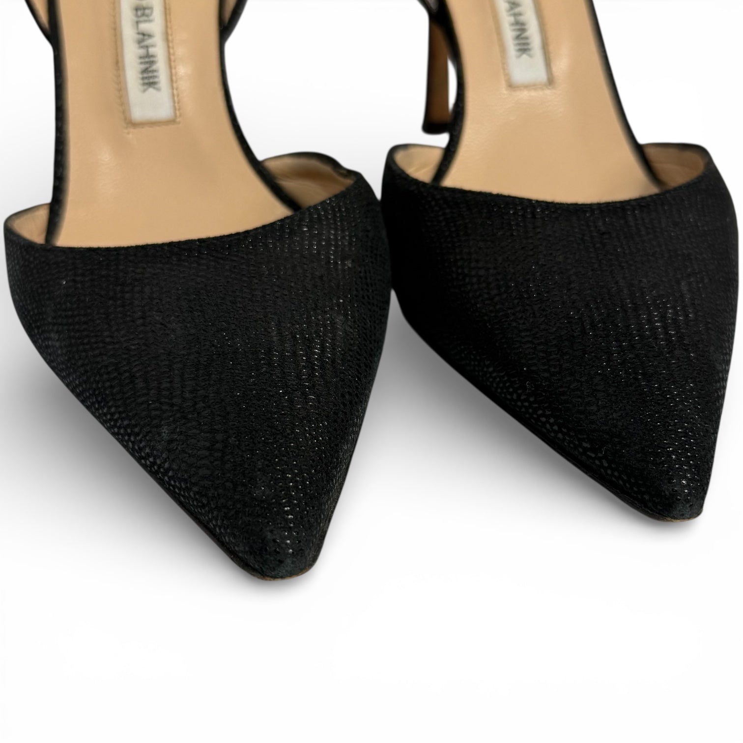 manolo blahnik black lizard embossed d’orsay pumps