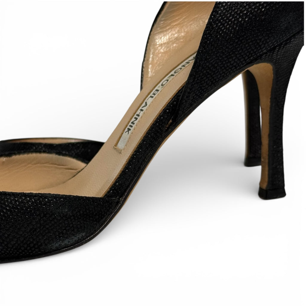 manolo blahnik black lizard embossed d’orsay pumps