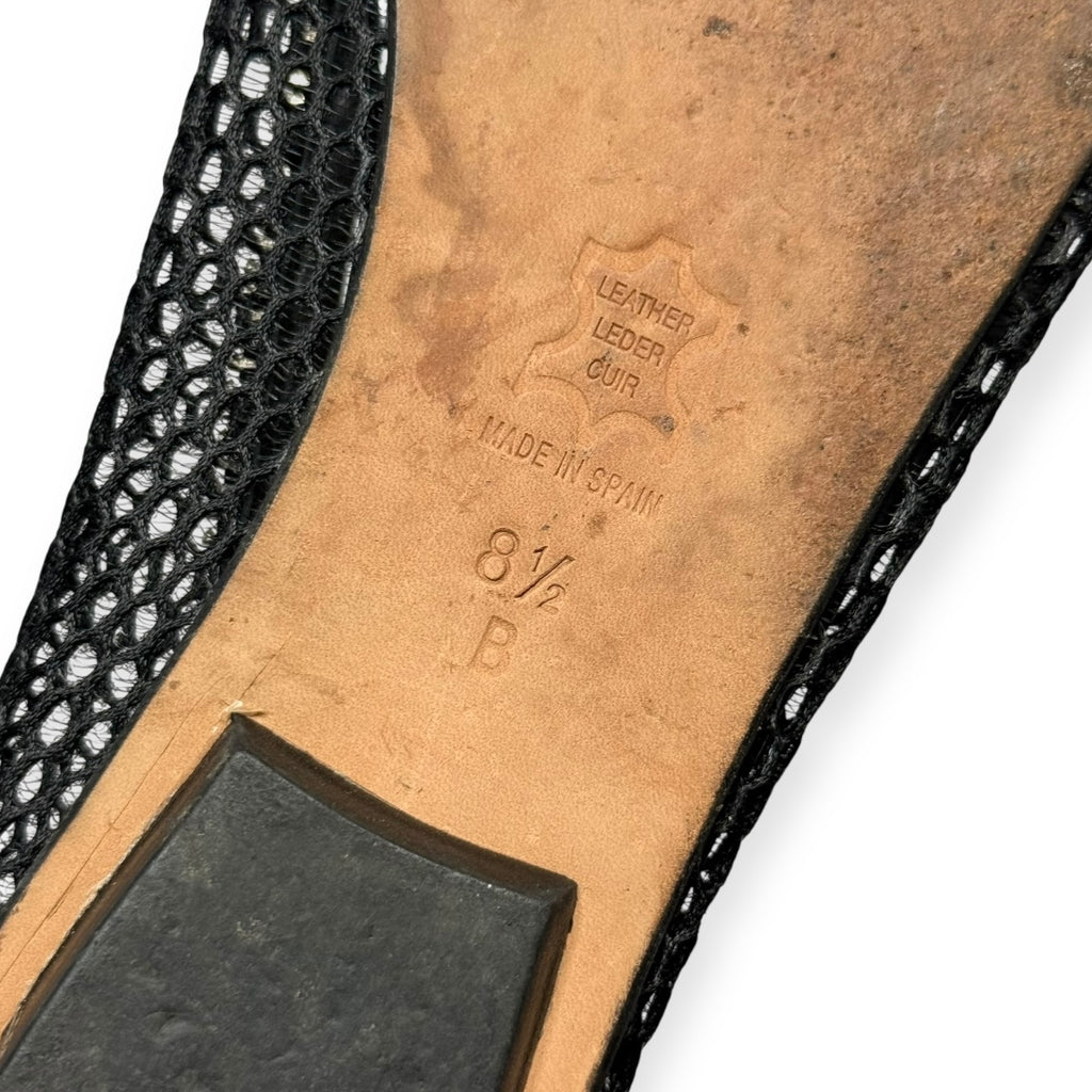 french sole black mesh & zipper leather cap toe ballet flats