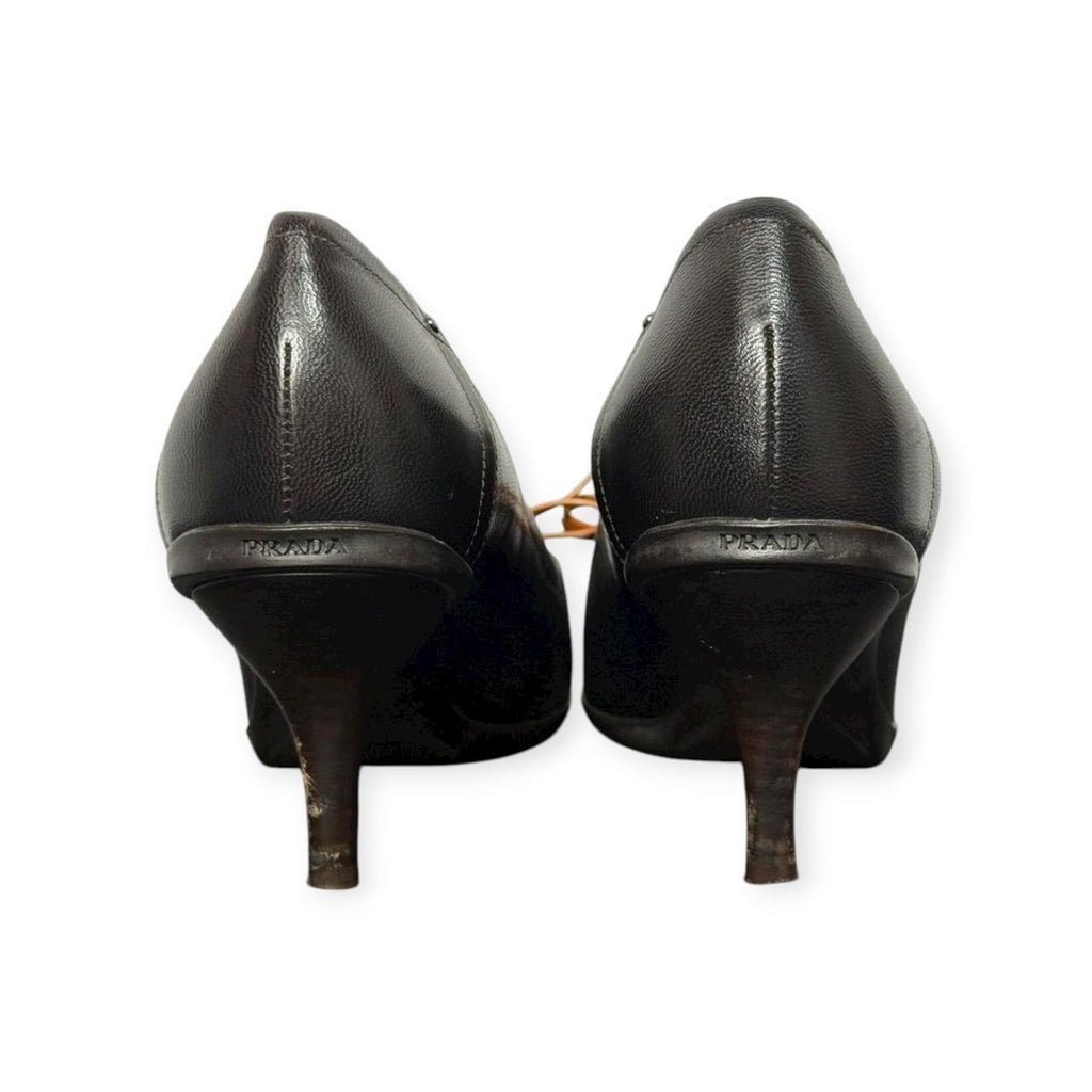 vintage prada black & brown leather bow pumps