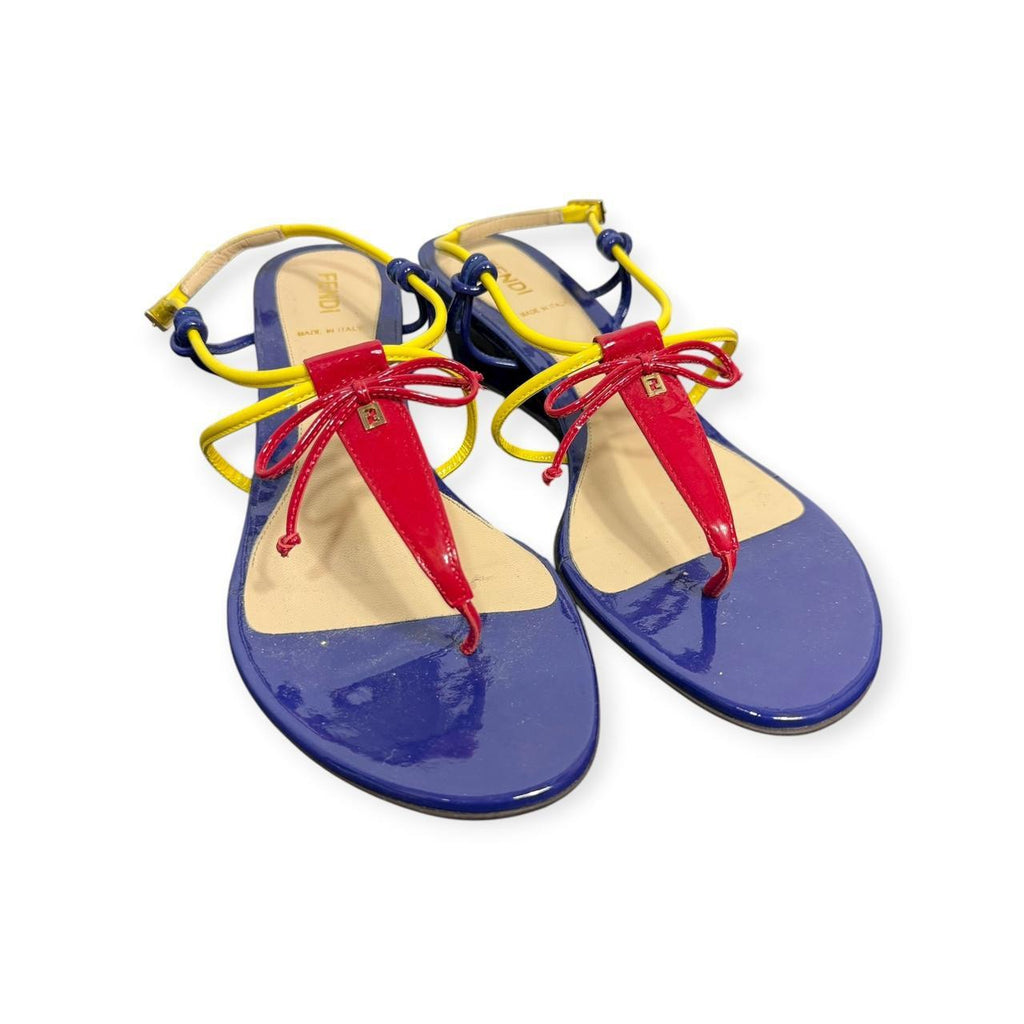 fendi tricolor patent leather thong sandals