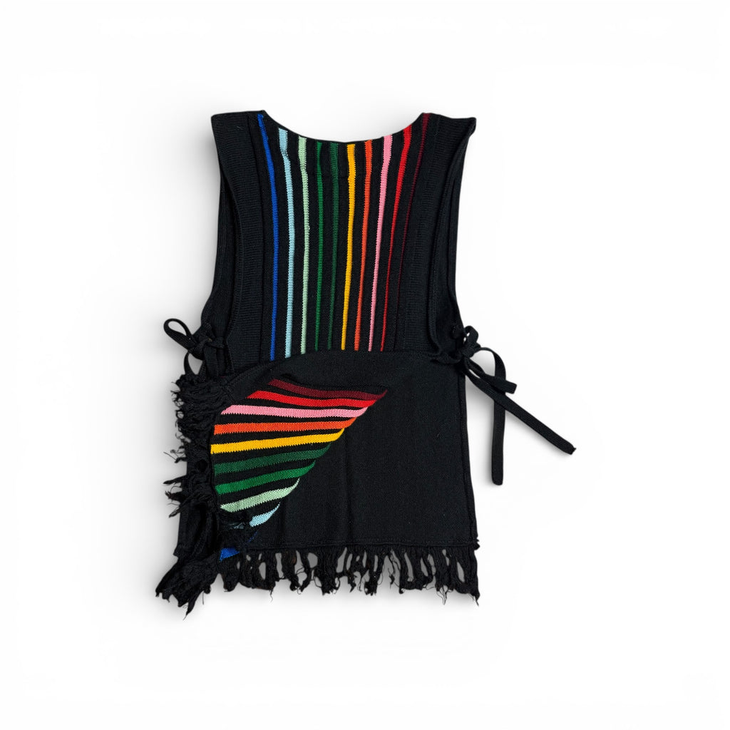 vintage rainbow stripe side tie knit top