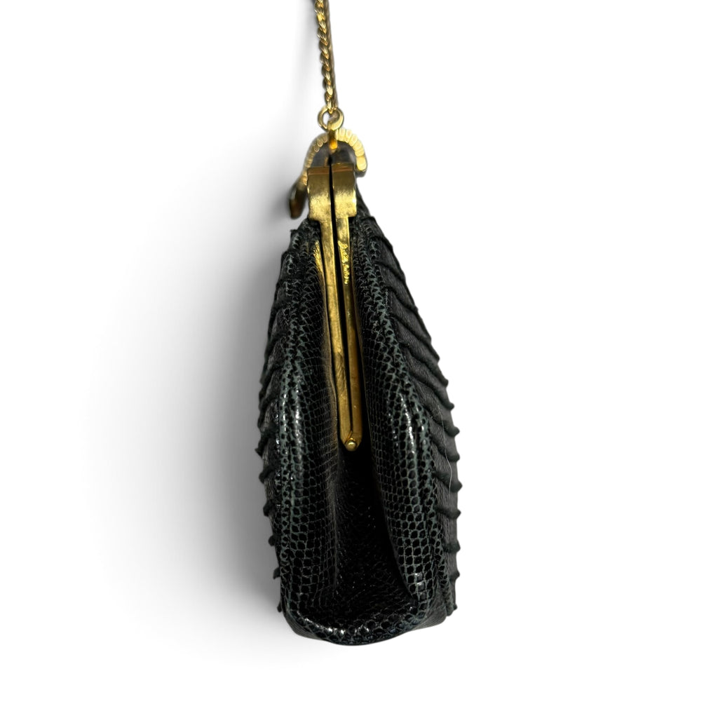 vintage 80s judith leiber black genuine lizard skin evening clutch bag