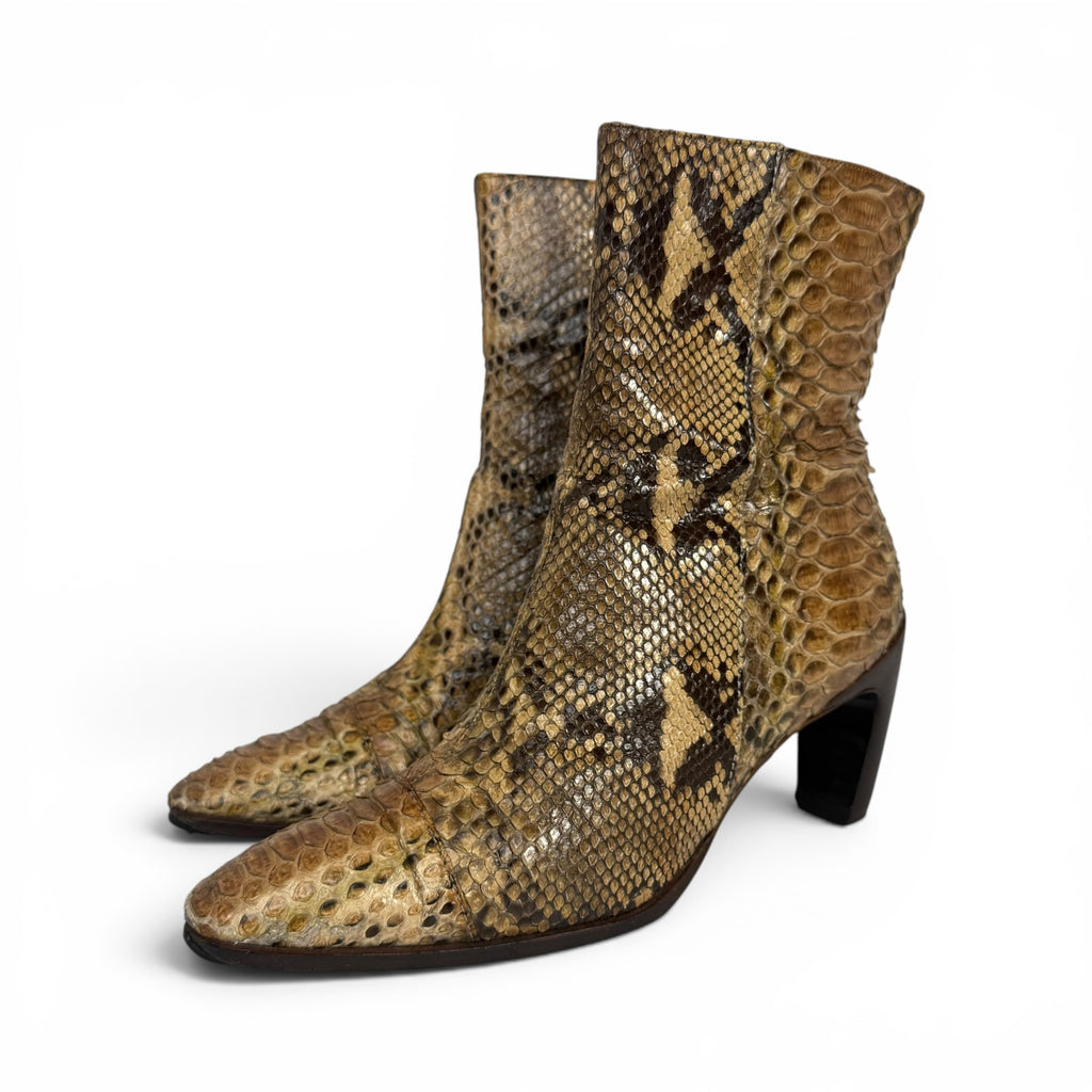 vintage fendi python snakeskin curved heel boots