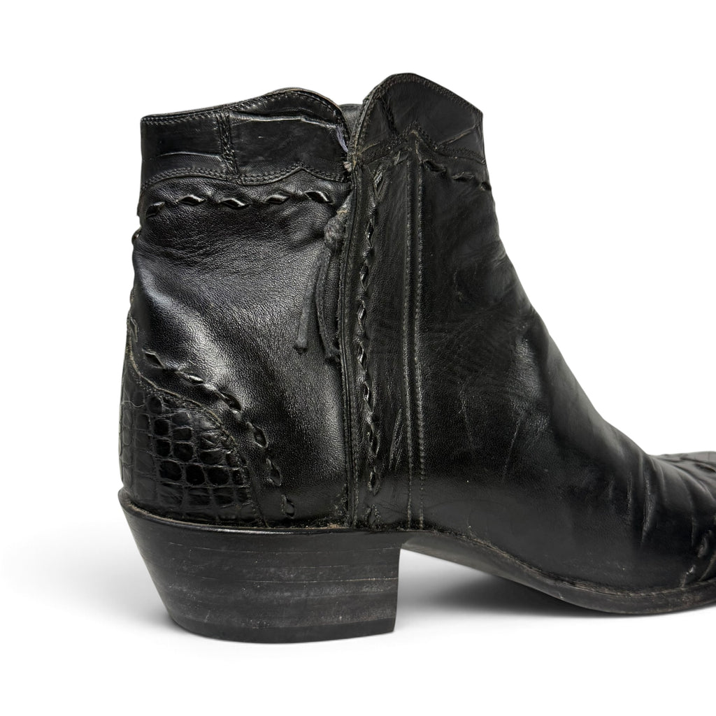 tres outlaws black leather alligator snip toe western ankle zorro boots