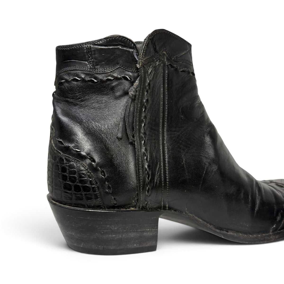 tres outlaws black leather alligator snip toe western ankle zorro boots