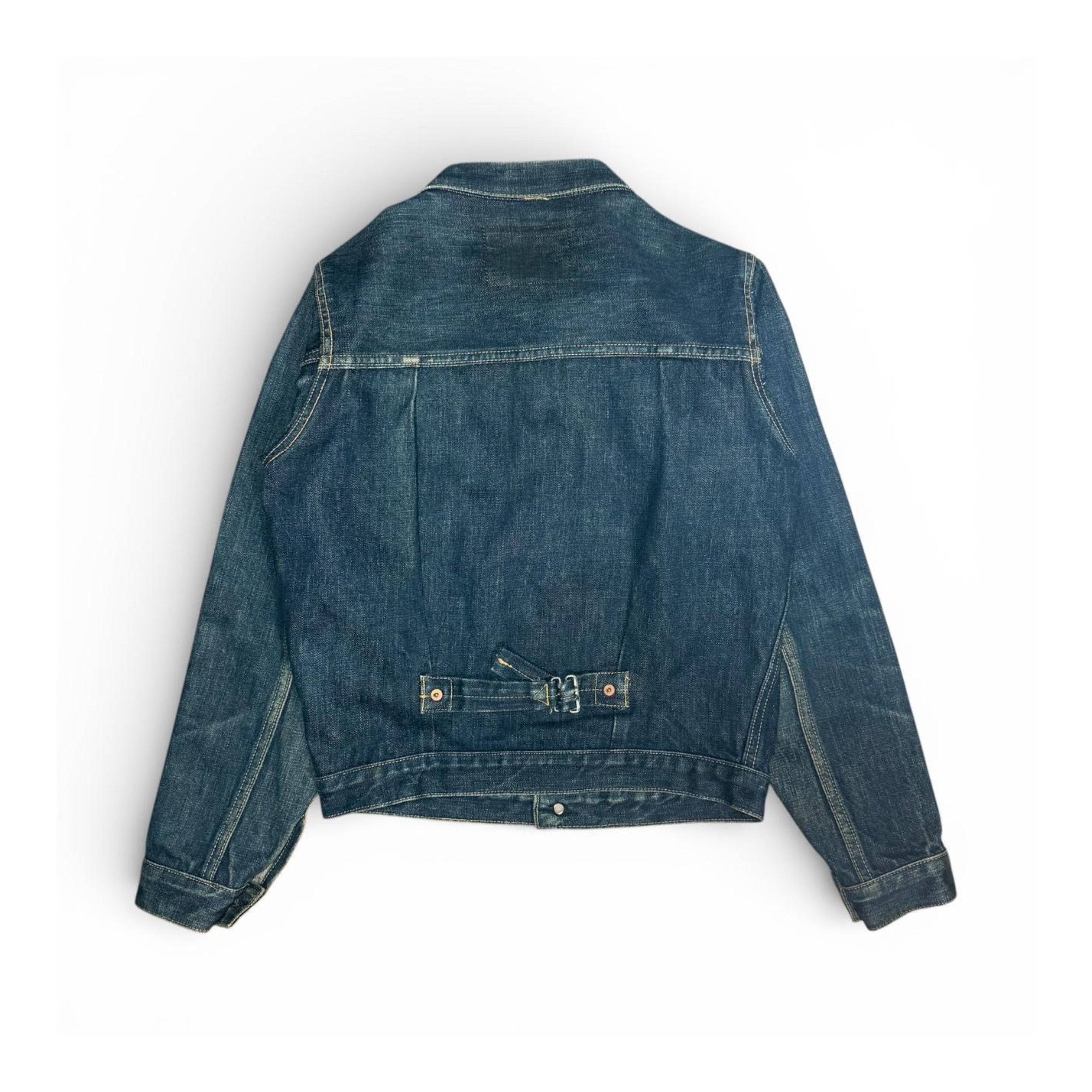 vintage tabloid type 1 style buckle back dark indigo selvedge denim jacket
