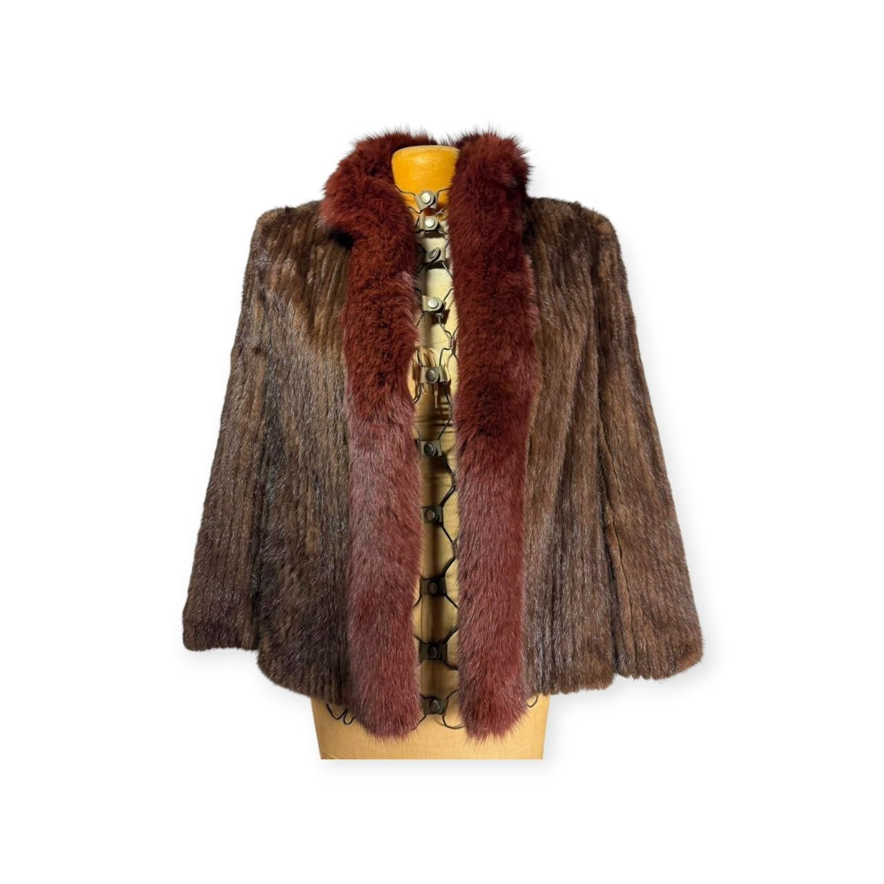 vintage corded mink & fox fur trim coat