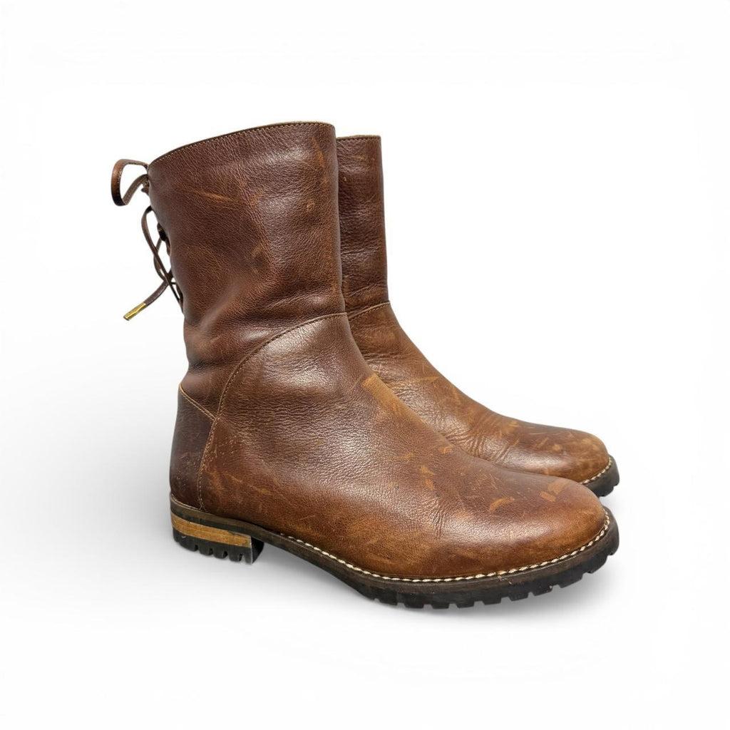 fabianelli distressed leather back tie boots