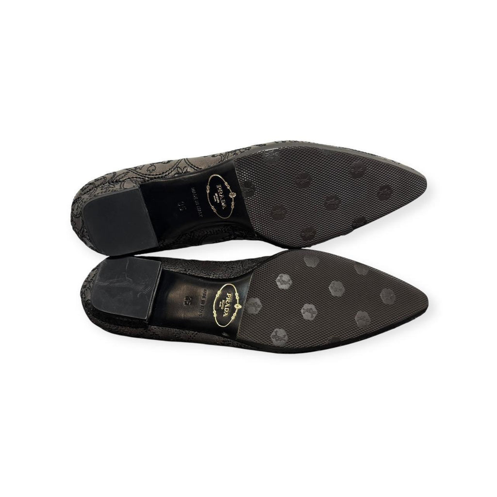 prada embroidered floral pointed toe ballet flats