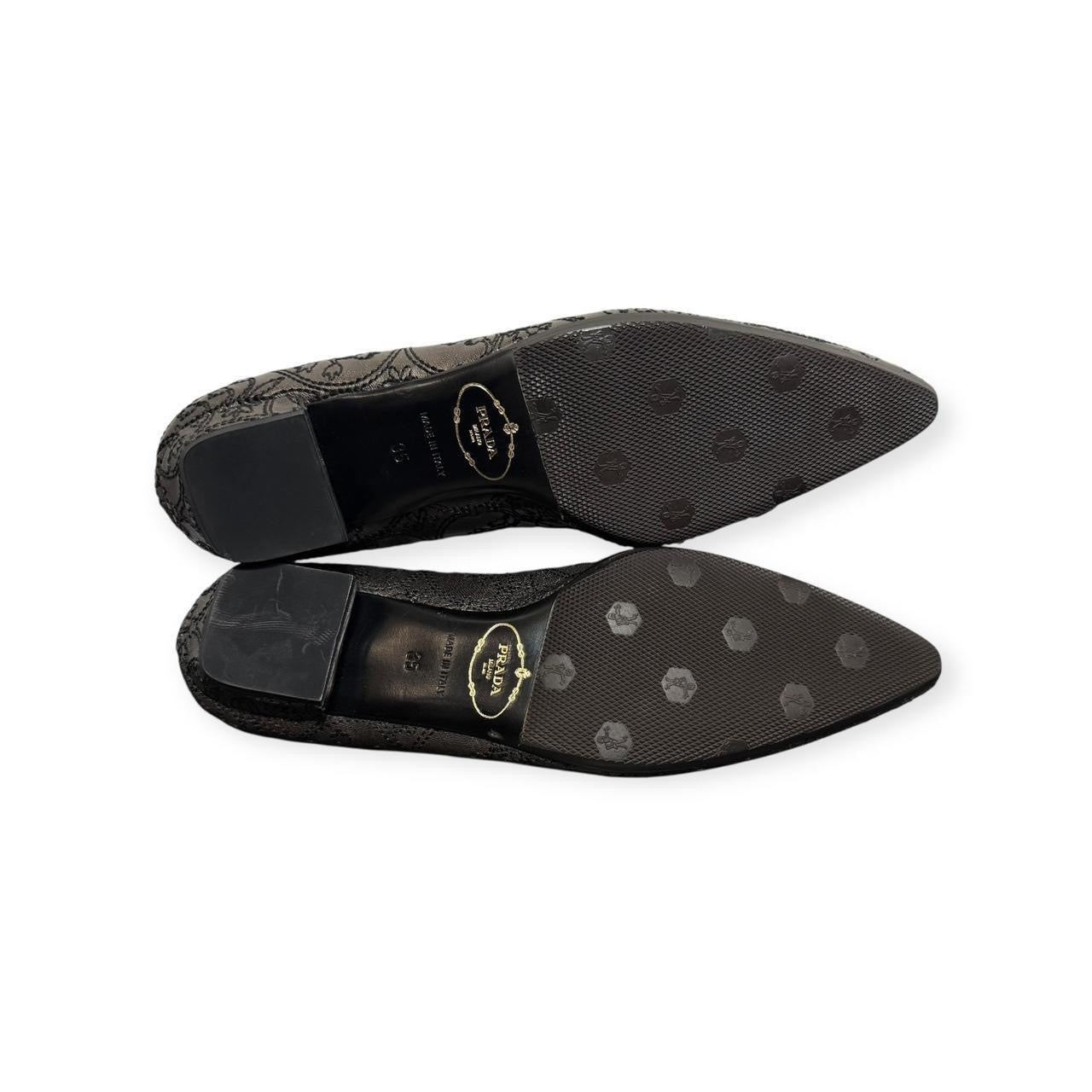 prada embroidered floral pointed toe ballet flats